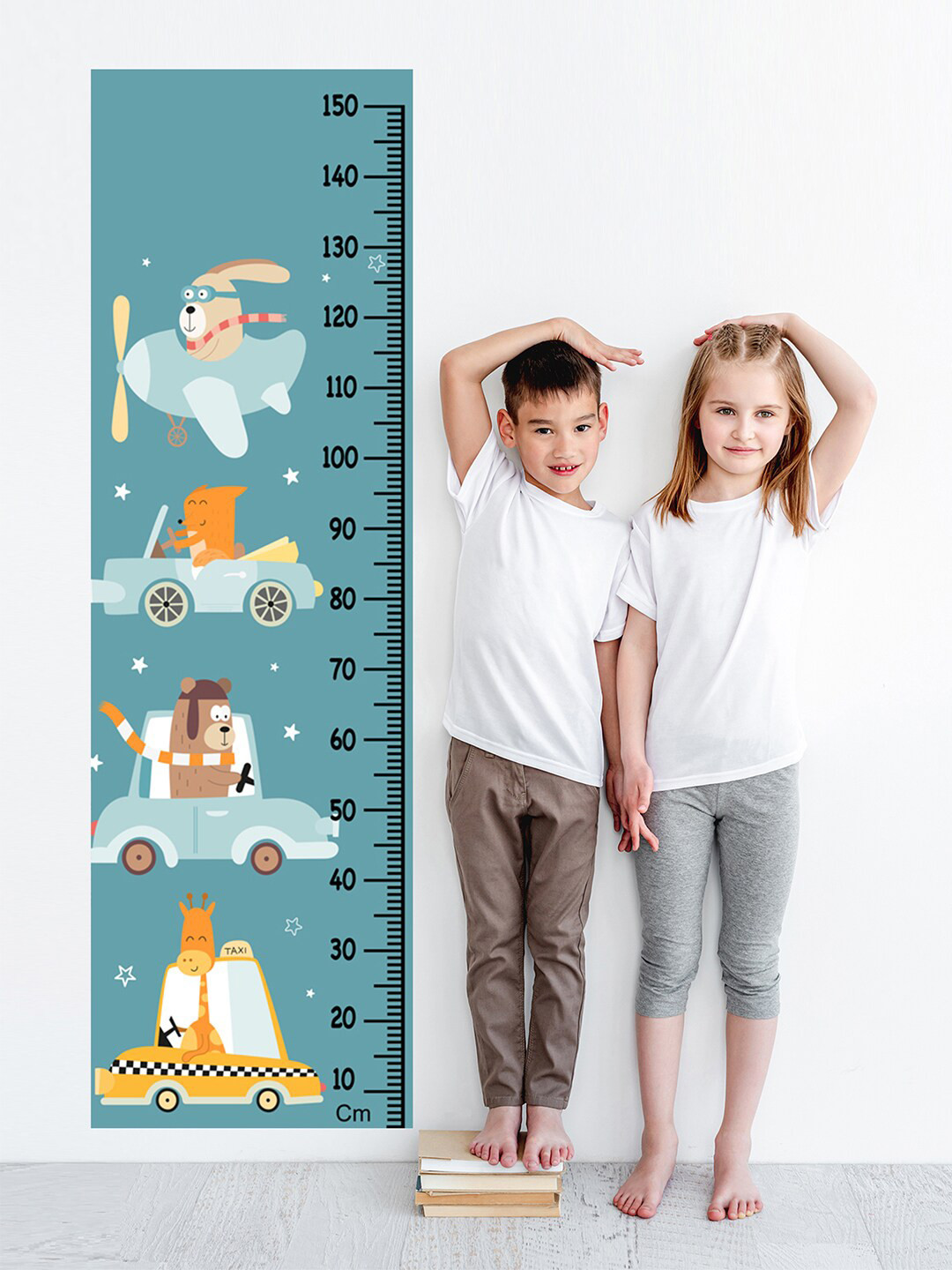 WENS Kids Multicoloured Enjoyable Animal Ride Height Chart Vinyl Wall Sticker