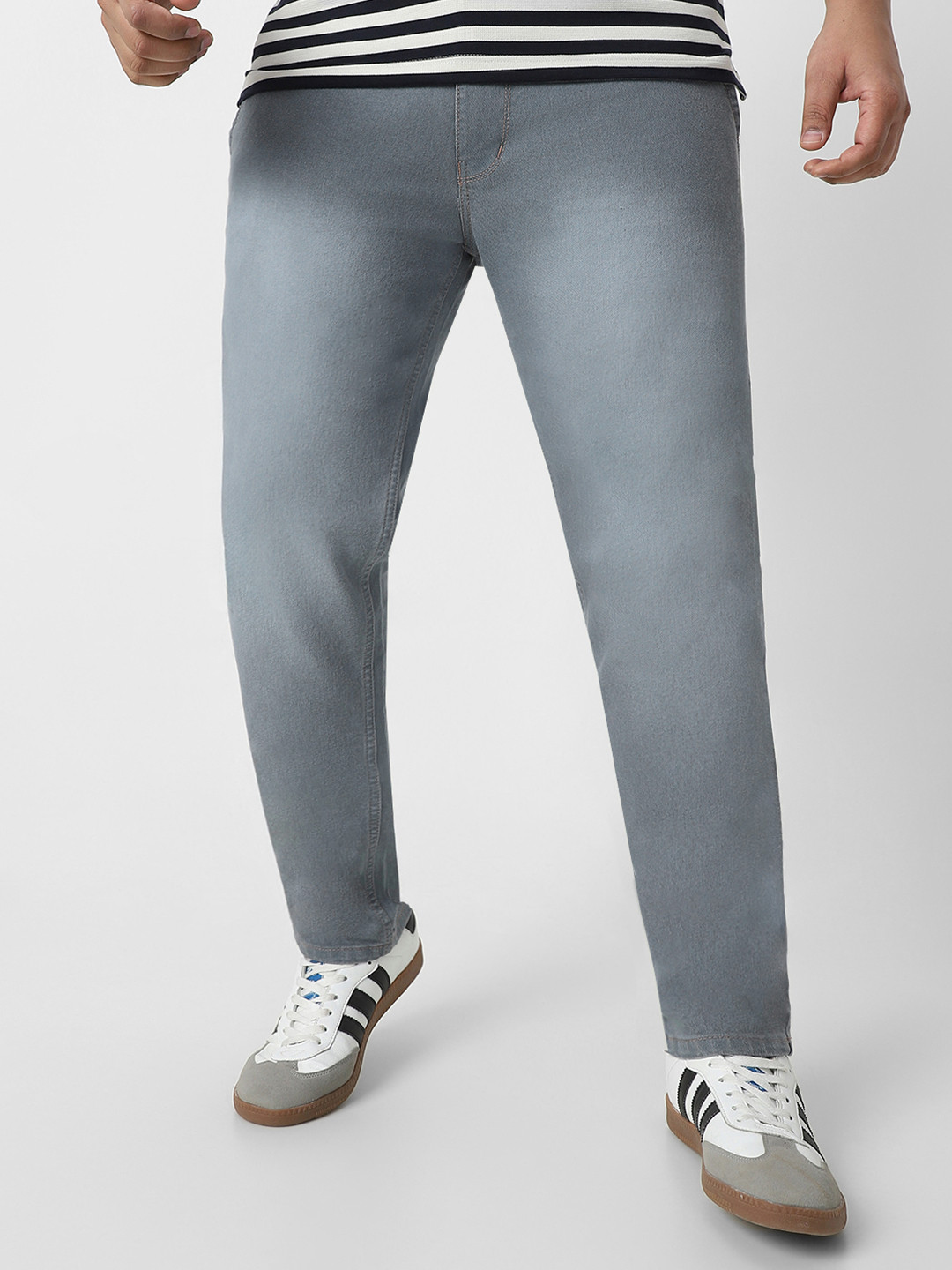 Urbano Plus Men Grey Heavy Fade Stretchable Clean Look Jeans