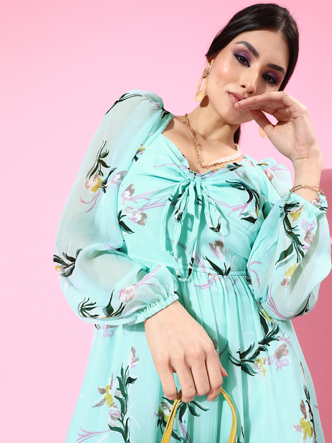 Athena Women Stunning Blue Floral Sweetheart Neck Dress