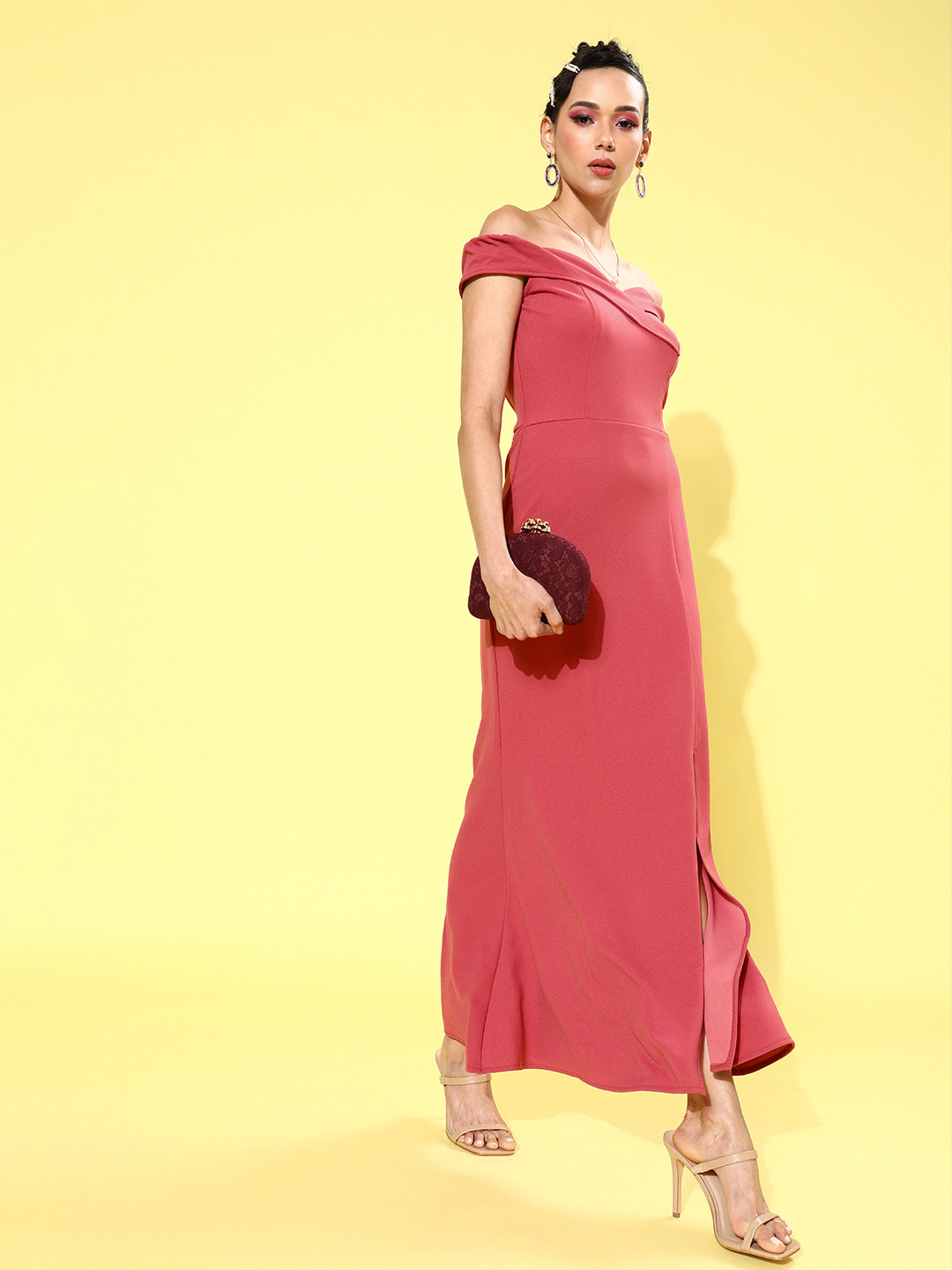 Athena Women Pretty Pink Solid Sweetheart Neck Dress