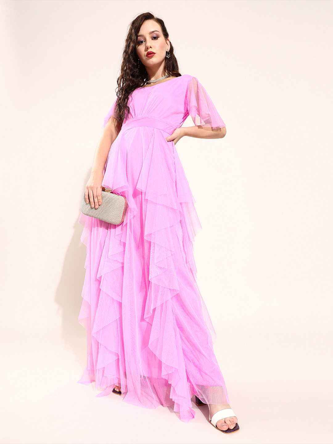 U&F Women Elegant Lavender Solid Sweetheart Neck Dress