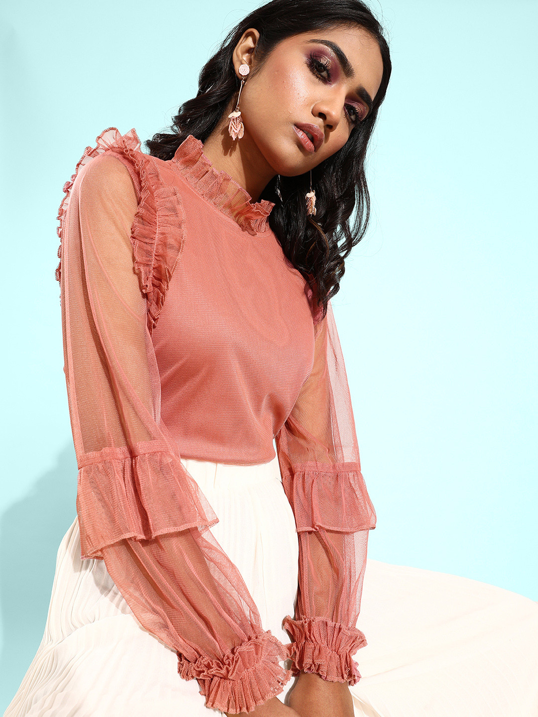 Athena Women Pretty Pink Self Design Top