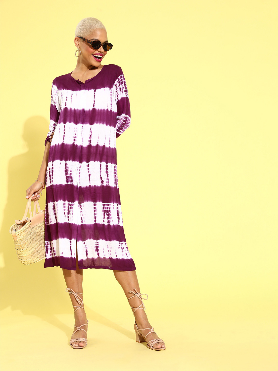 plusS Women Peaceful White Tie and Dye Sweetheart Neck Dress