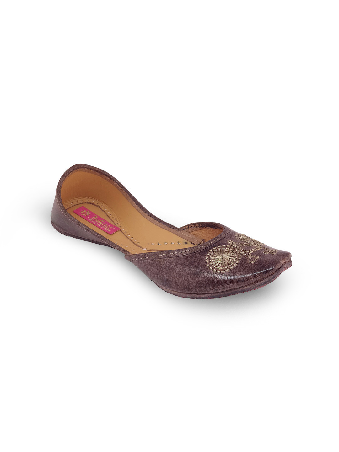 Fulkari Women Grey Embellished Mojaris Flats