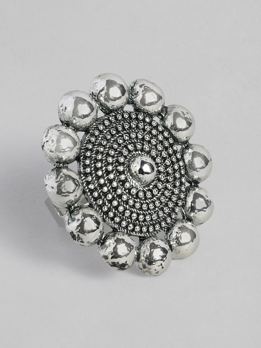 AccessHer Oxidised Silver-Plated Circular Finger Ring