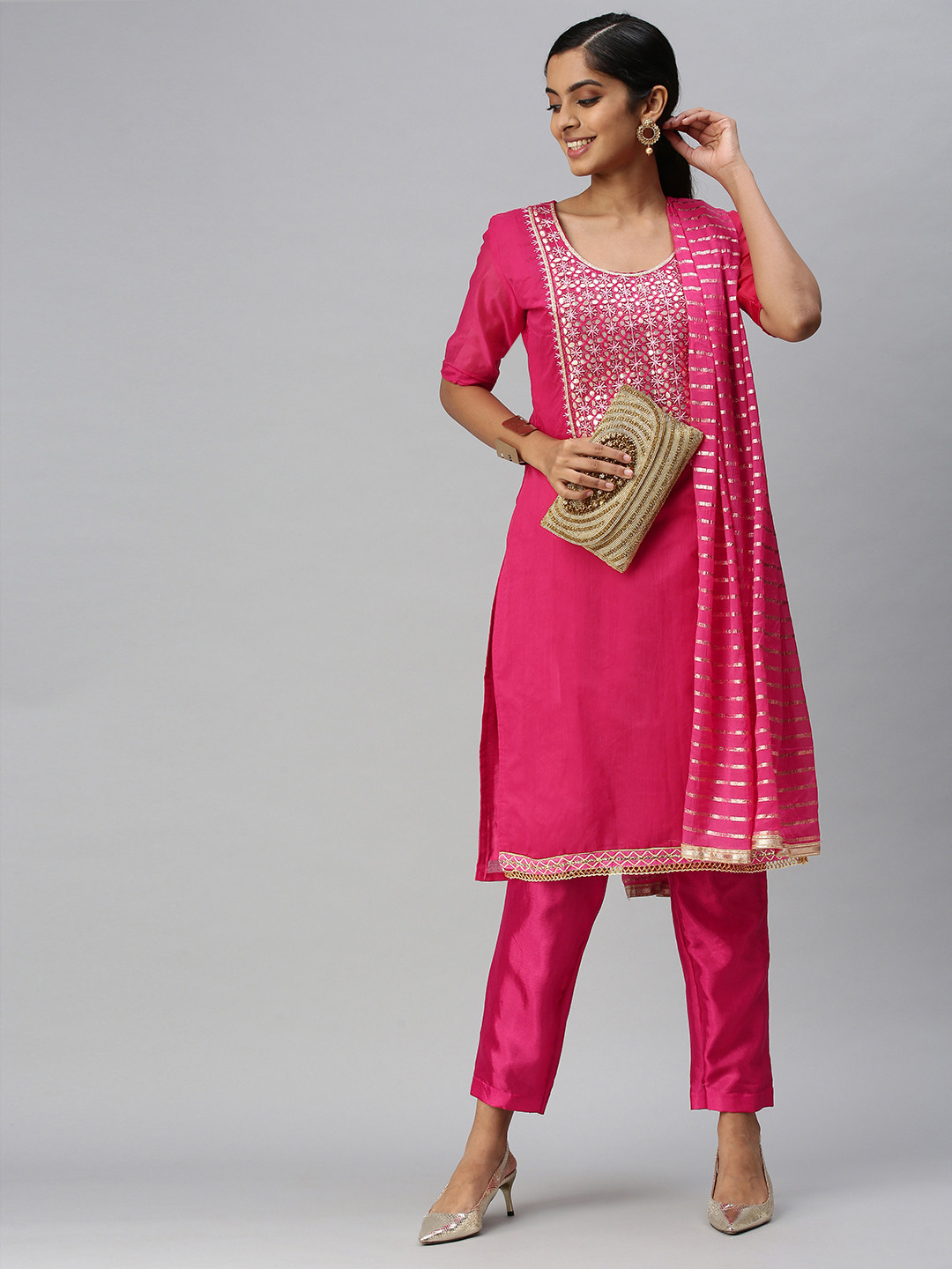 Blissta Pink Embellished Unstitched Dress Material