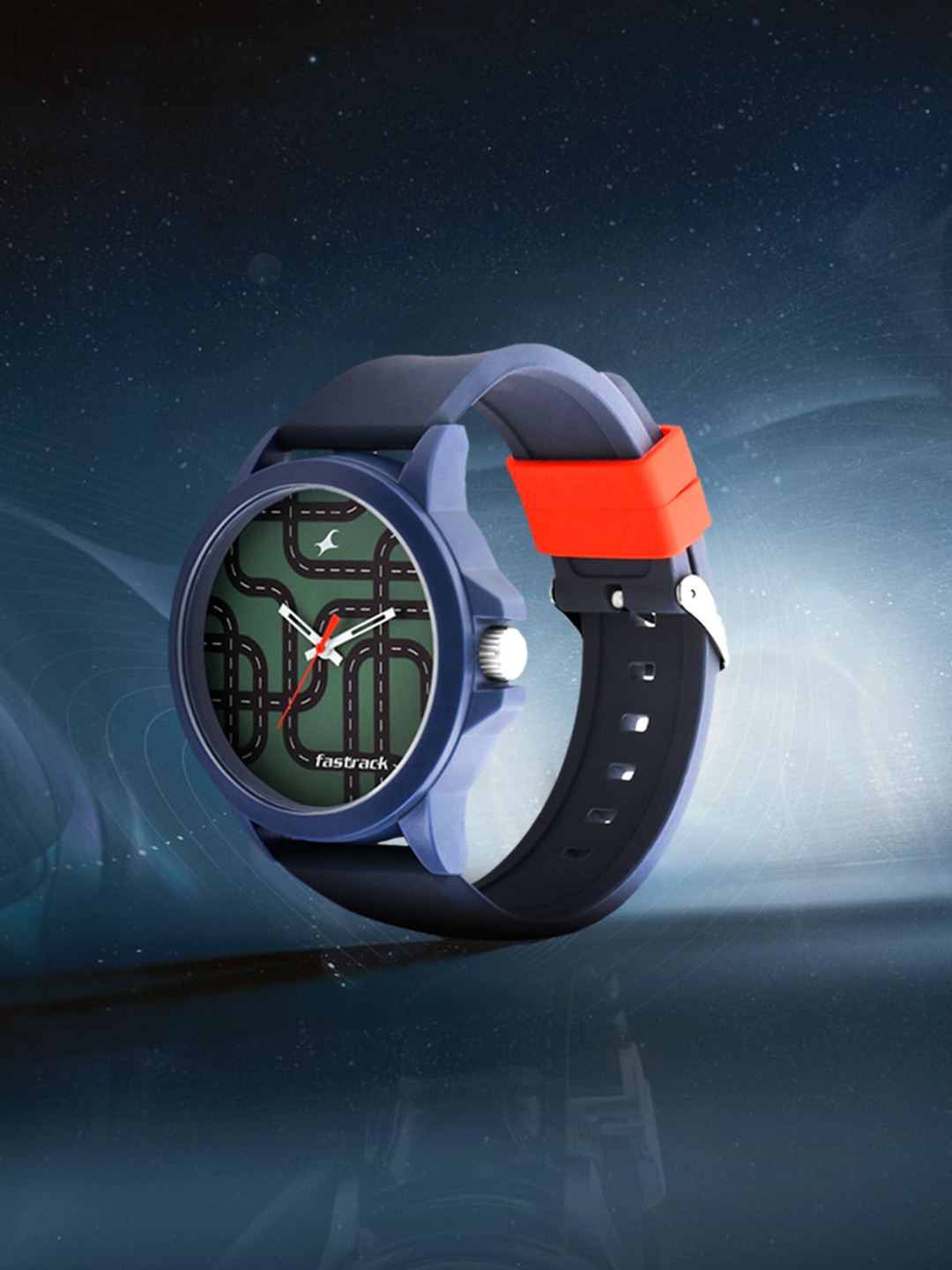 Fastrack Unisex Olive Green Printed Dial & Navy Straps Tees Q4 Analogue Watch 38024PP50