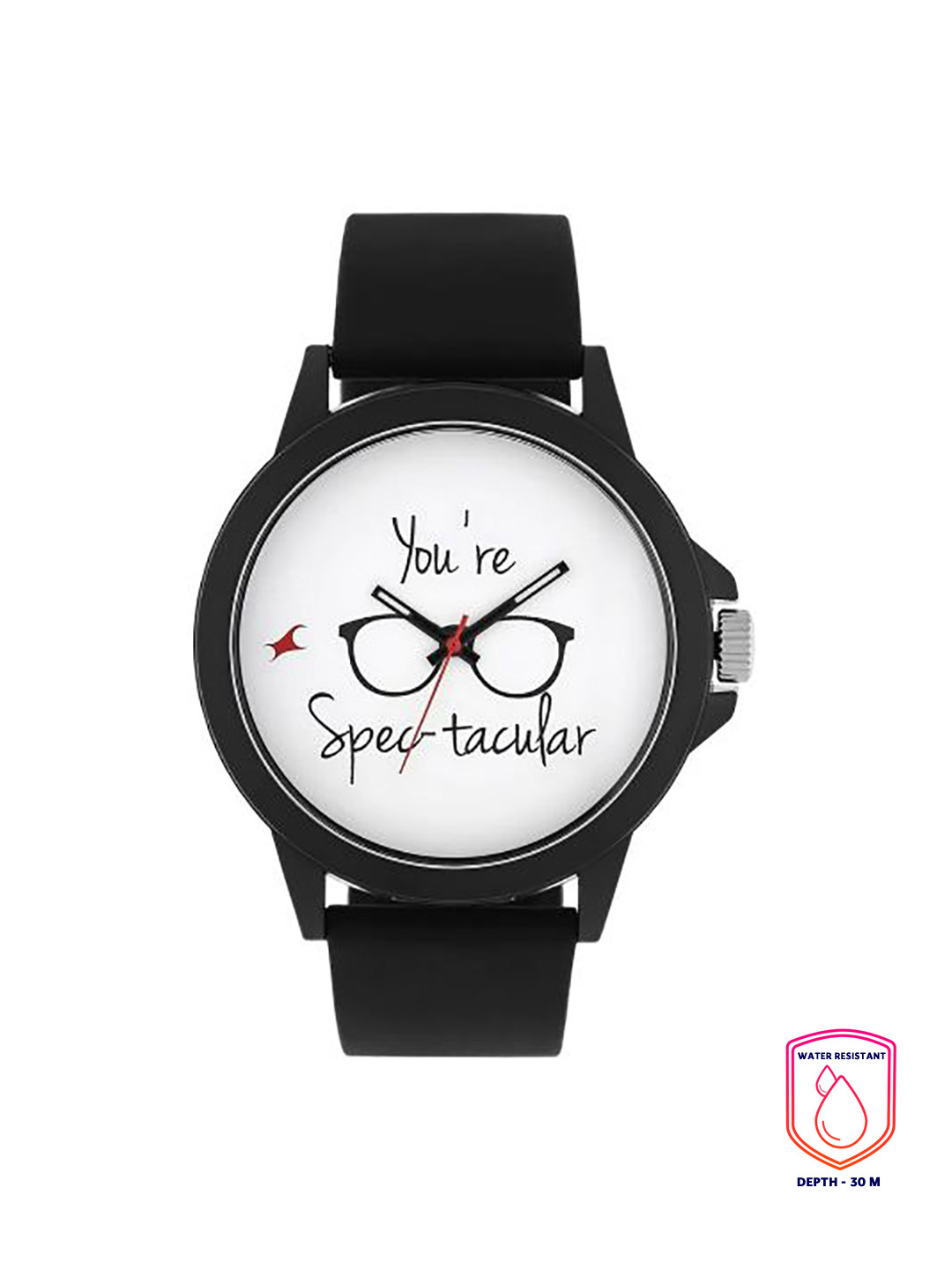 Fastrack Unisex White Printed Dial & Black Straps Tees Valentine Analogue Watch 38024PP28