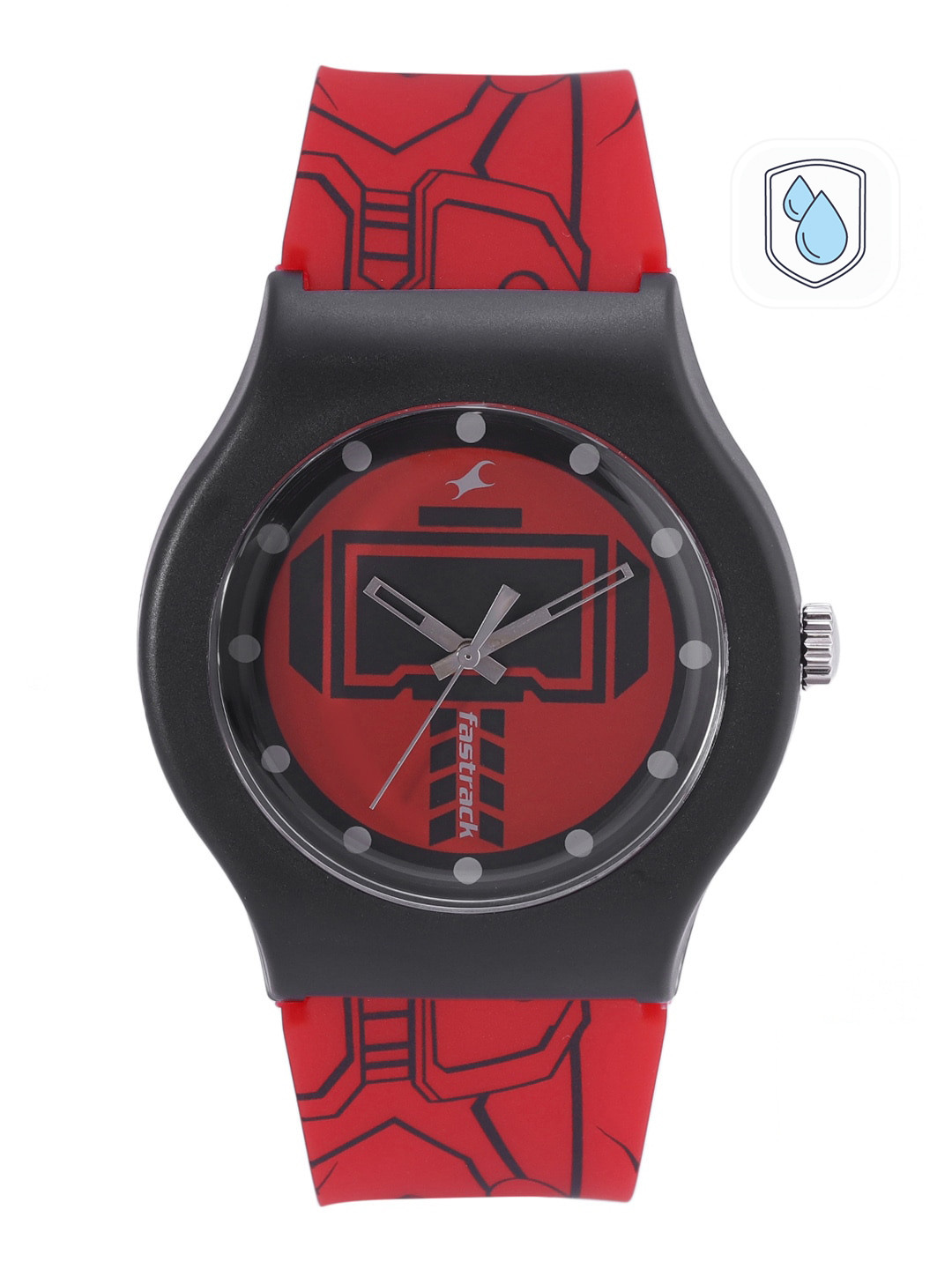 Fastrack Unisex Red Printed Dial & Red Marvel Avengers Straps Analogue Watch 9915PP86