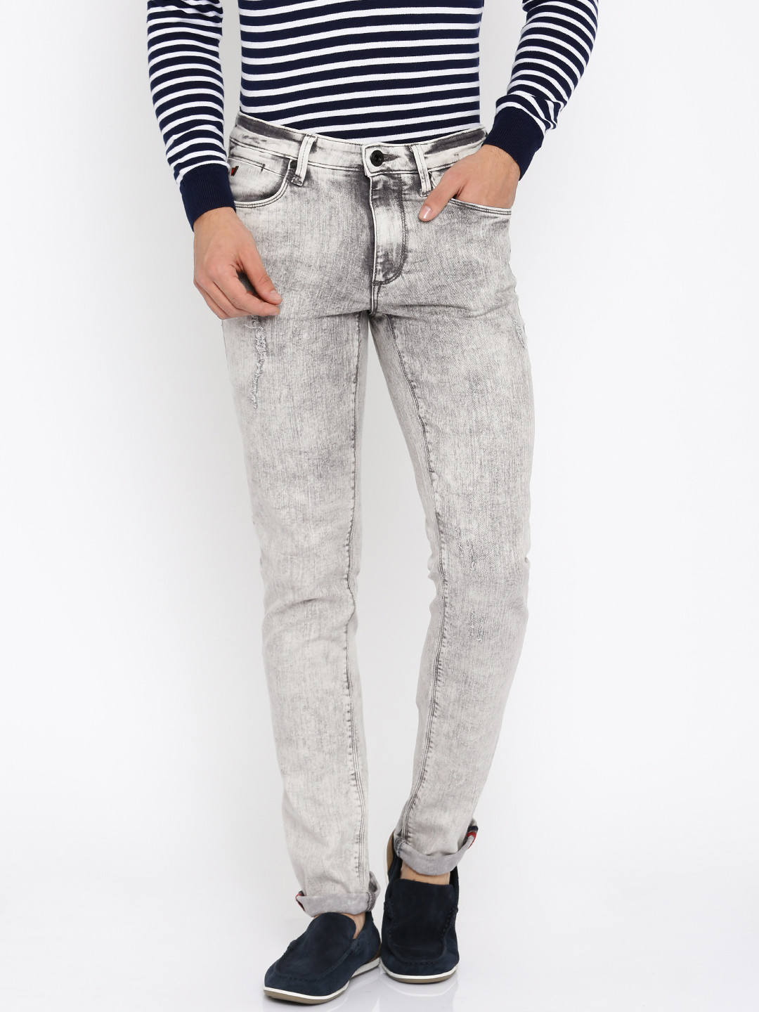 Wills Lifestyle Men Grey Skinny Fit Mid-Rise Mildly Distressed Jeans