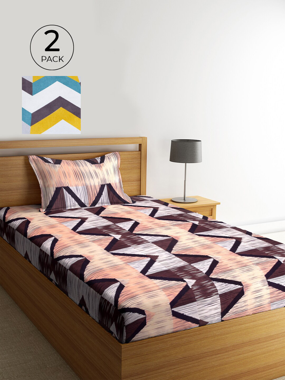 KLOTTHE Grey Geometric Cotton 200 TC Single Fine 2 Bedsheet with 2 Pillow Covers-87 x 59 inches