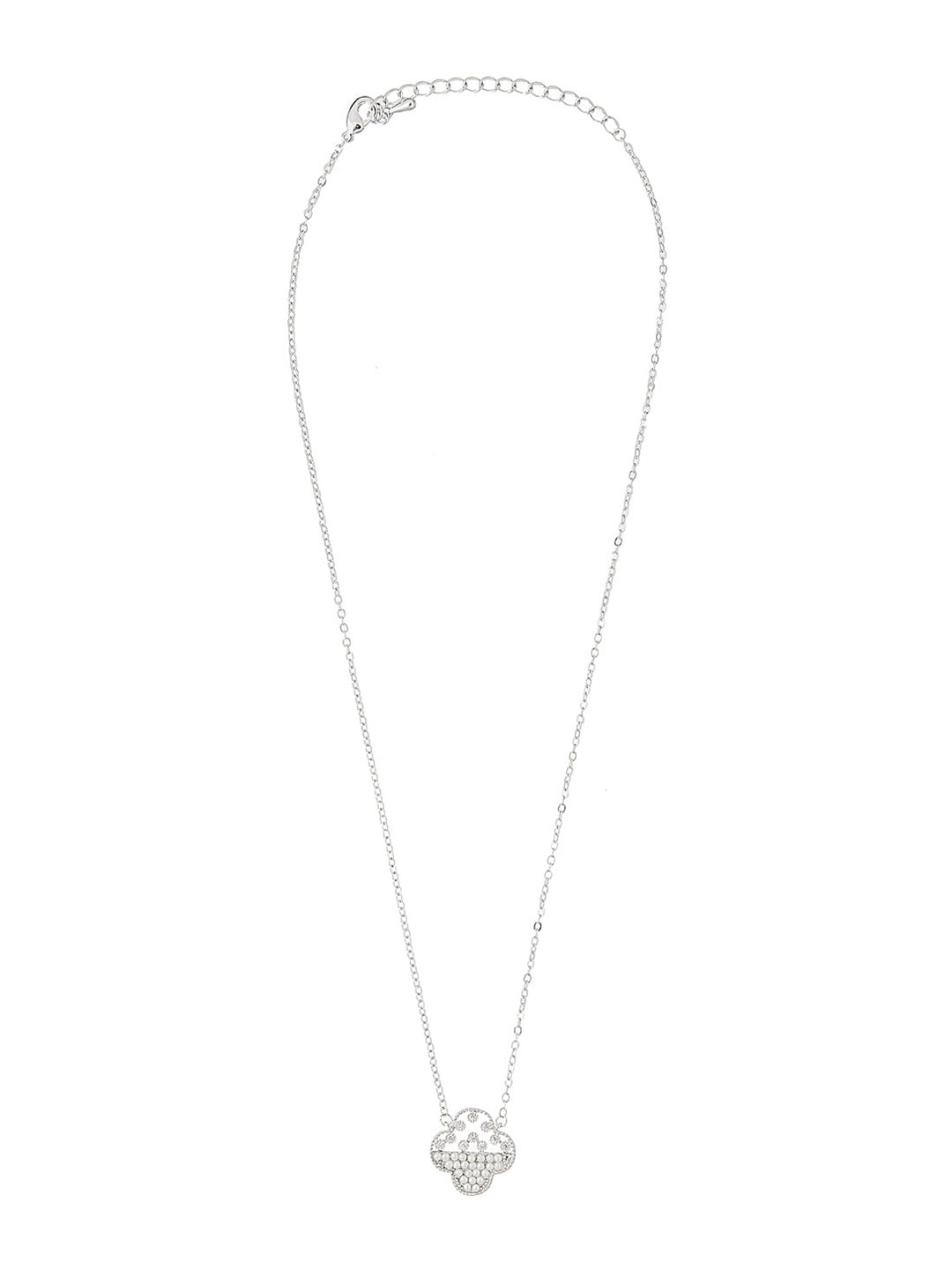 Moon Dust Silver Plated AD CZ Zircon Designer Flower Clover Pendant