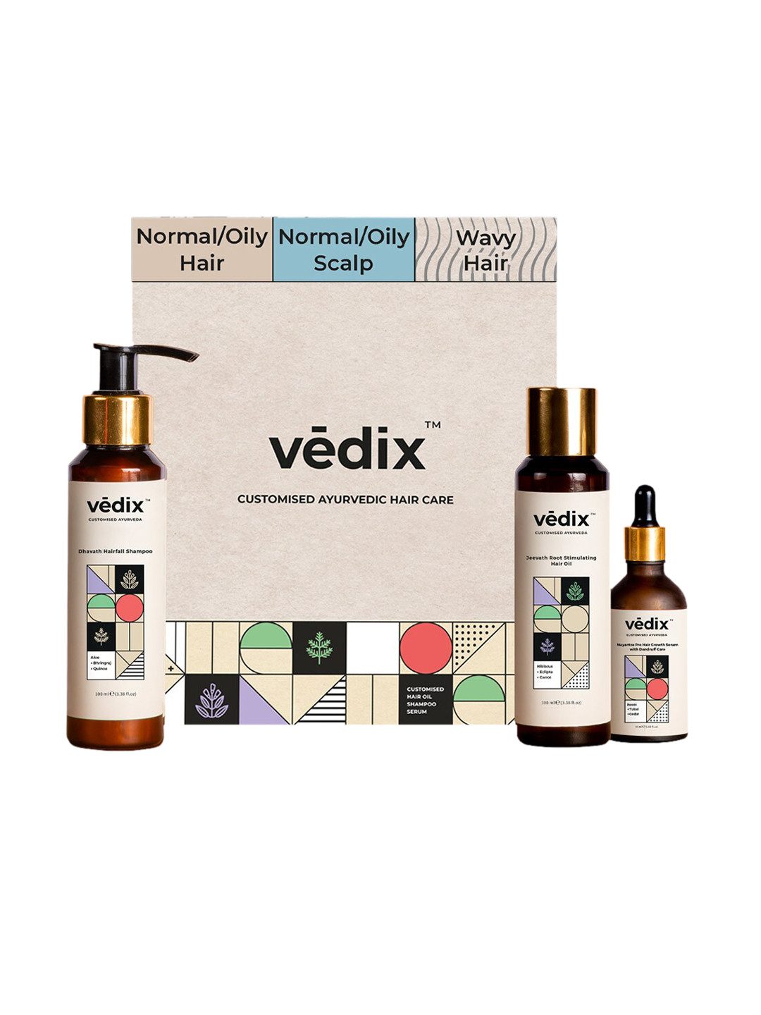 VEDIX Customized Hair Fall Control & Dandruff Care Regimen- Normal-Oily Scalp & Wavy Hair