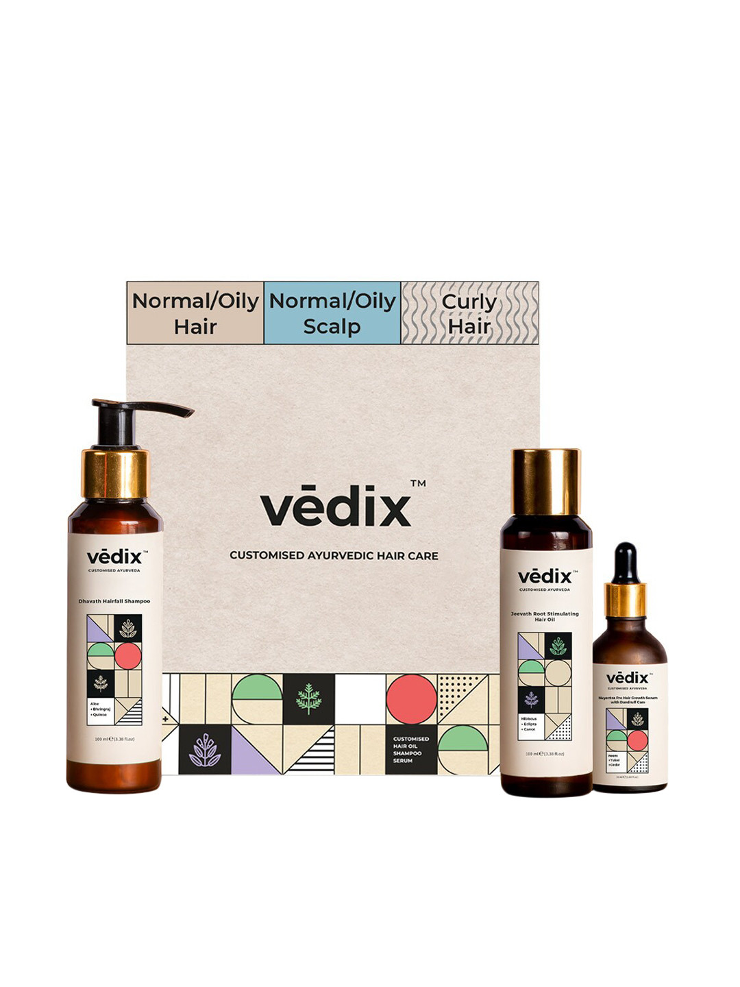 VEDIX Customized Hair Fall Control Regimen-Normal to Oily Scalp+Curly Hair with Dandruff
