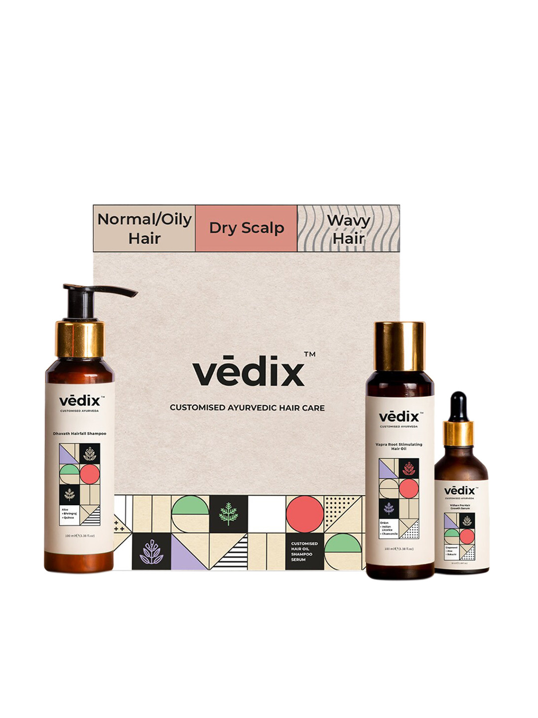 VEDIX Customized Hair Fall Control Regimen for Normal Hair - Dry Scalp Wavy Hair 540 gm