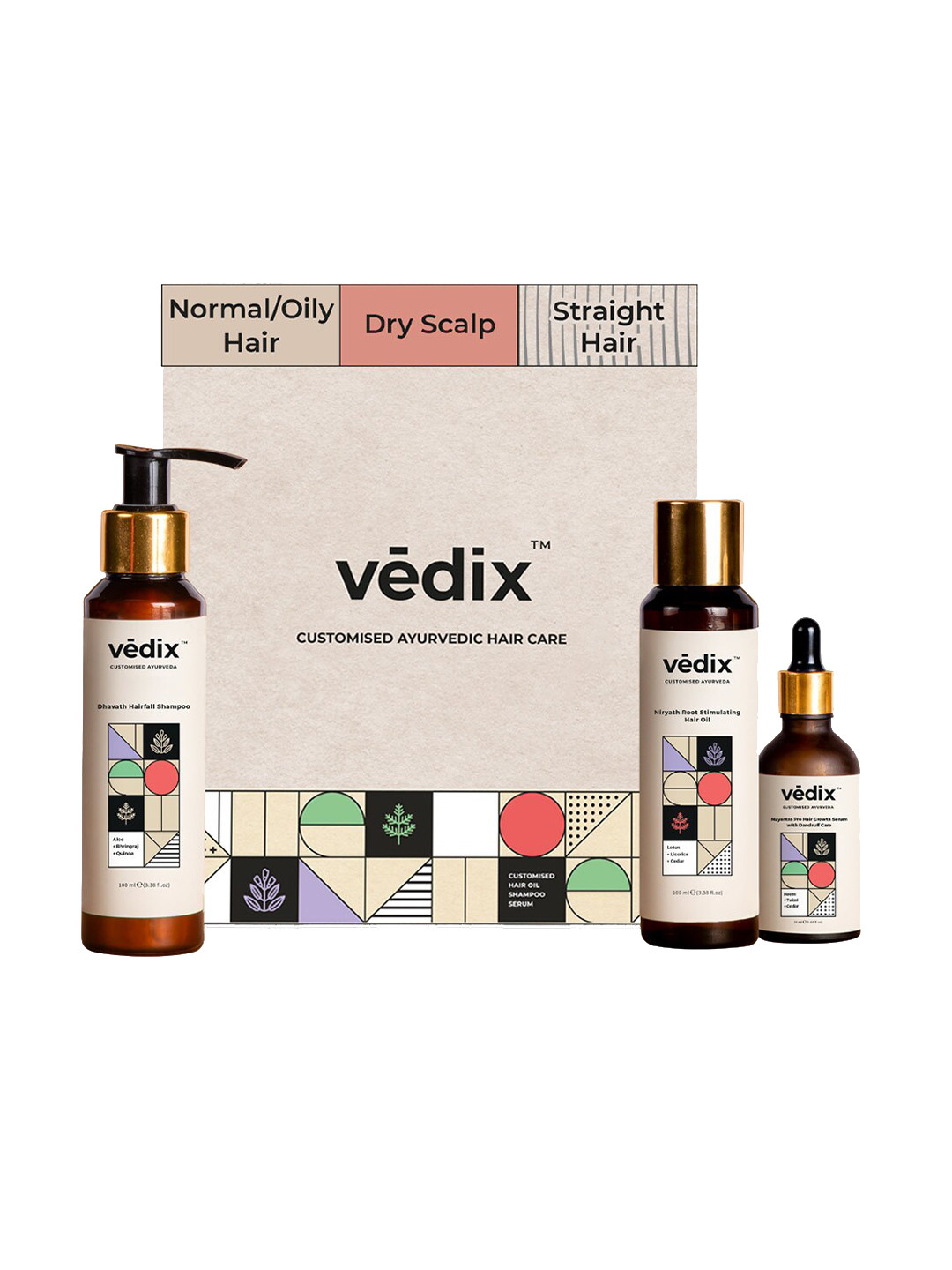 VEDIX Customized Hair Fall Control & Dandruff Care Regimen - Dry Scalp & Straight Hair