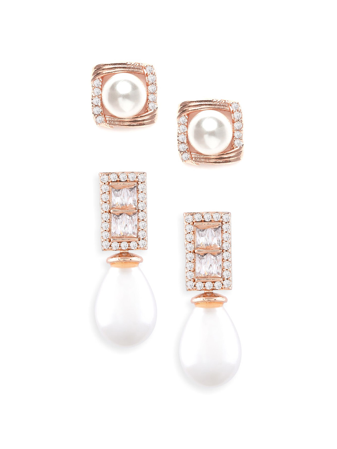 AMI Rose Gold & White Contemporary Set of 2 Stud Earrings