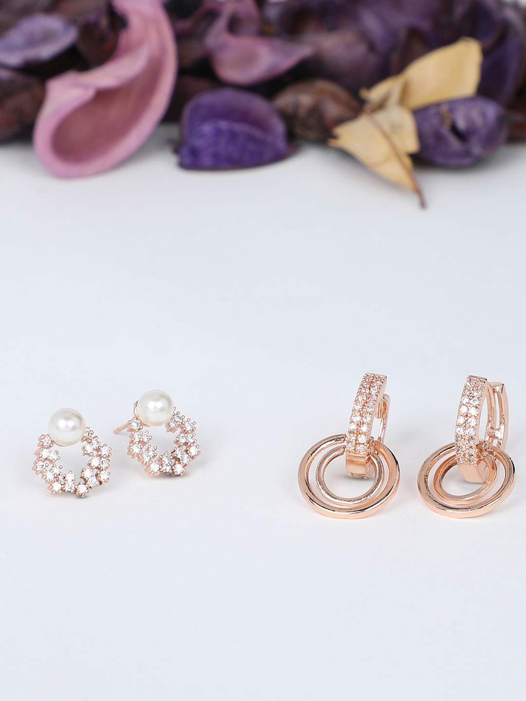 AMI Rose Gold Contemporary Set of 2 Stud Earrings