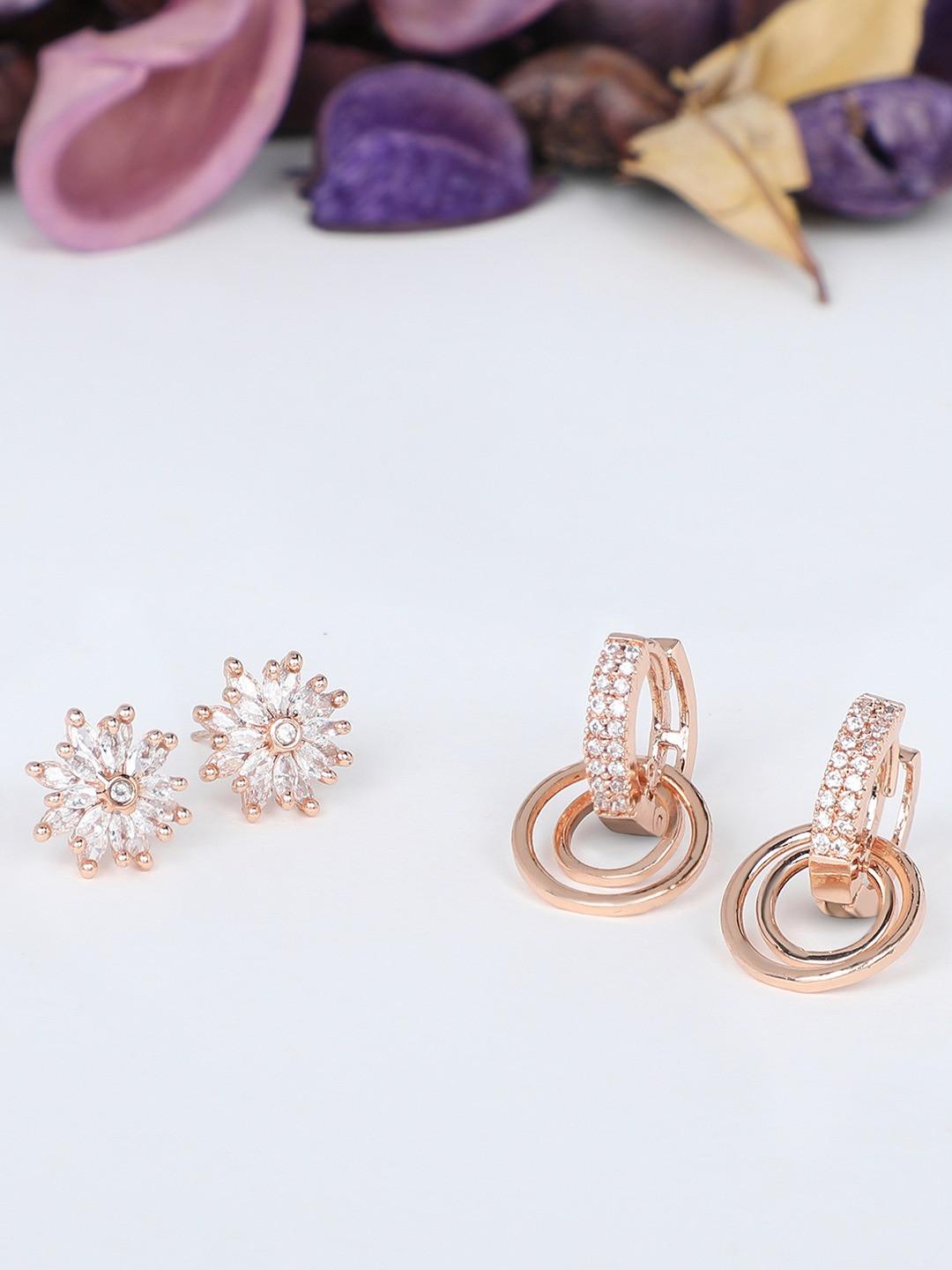 AMI Rose Gold Set of 2 Contemporary Stud Earrings