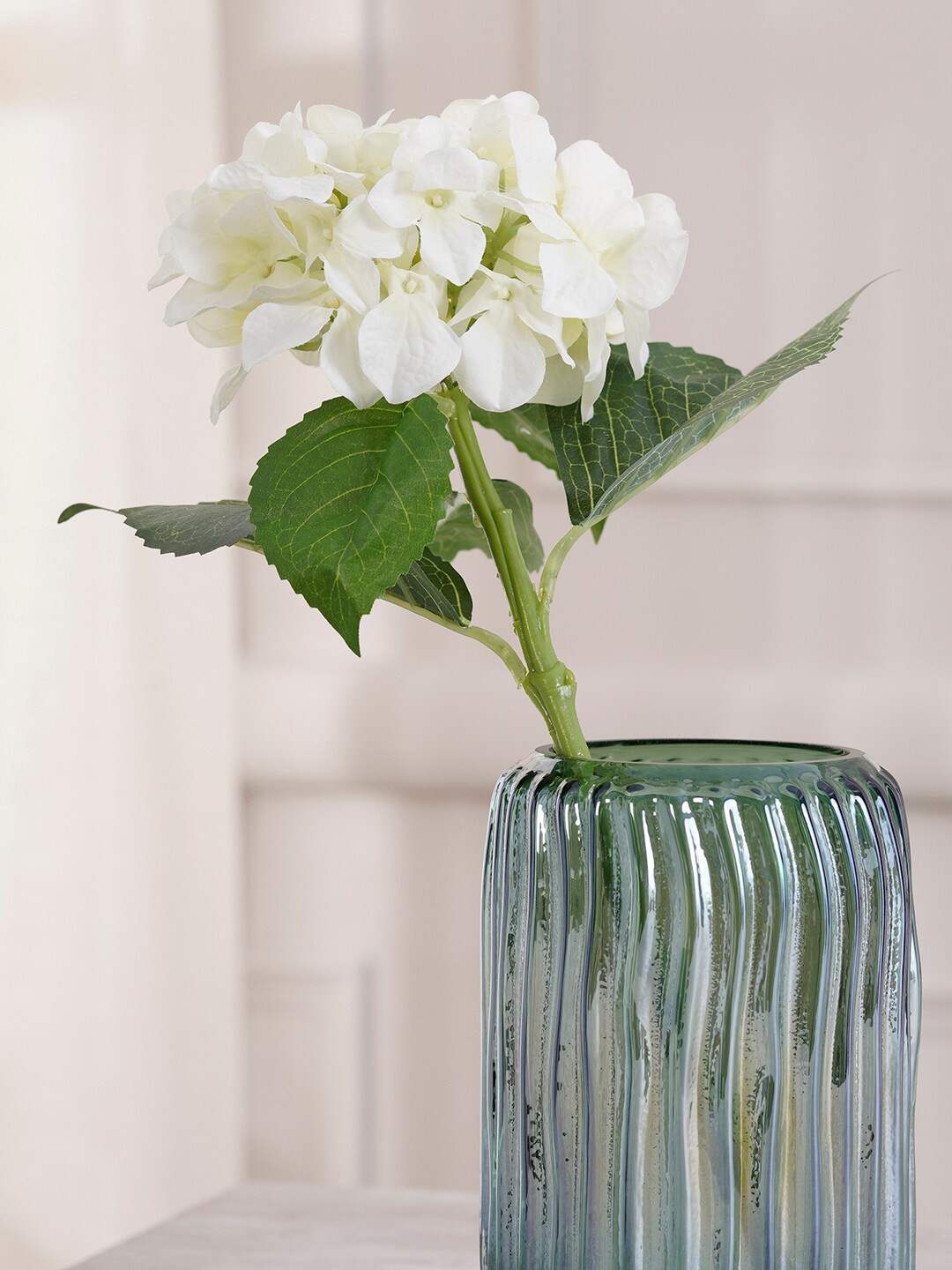 Pure Home and Living Off White & Green Ivory Artificial Hydrangea Spray