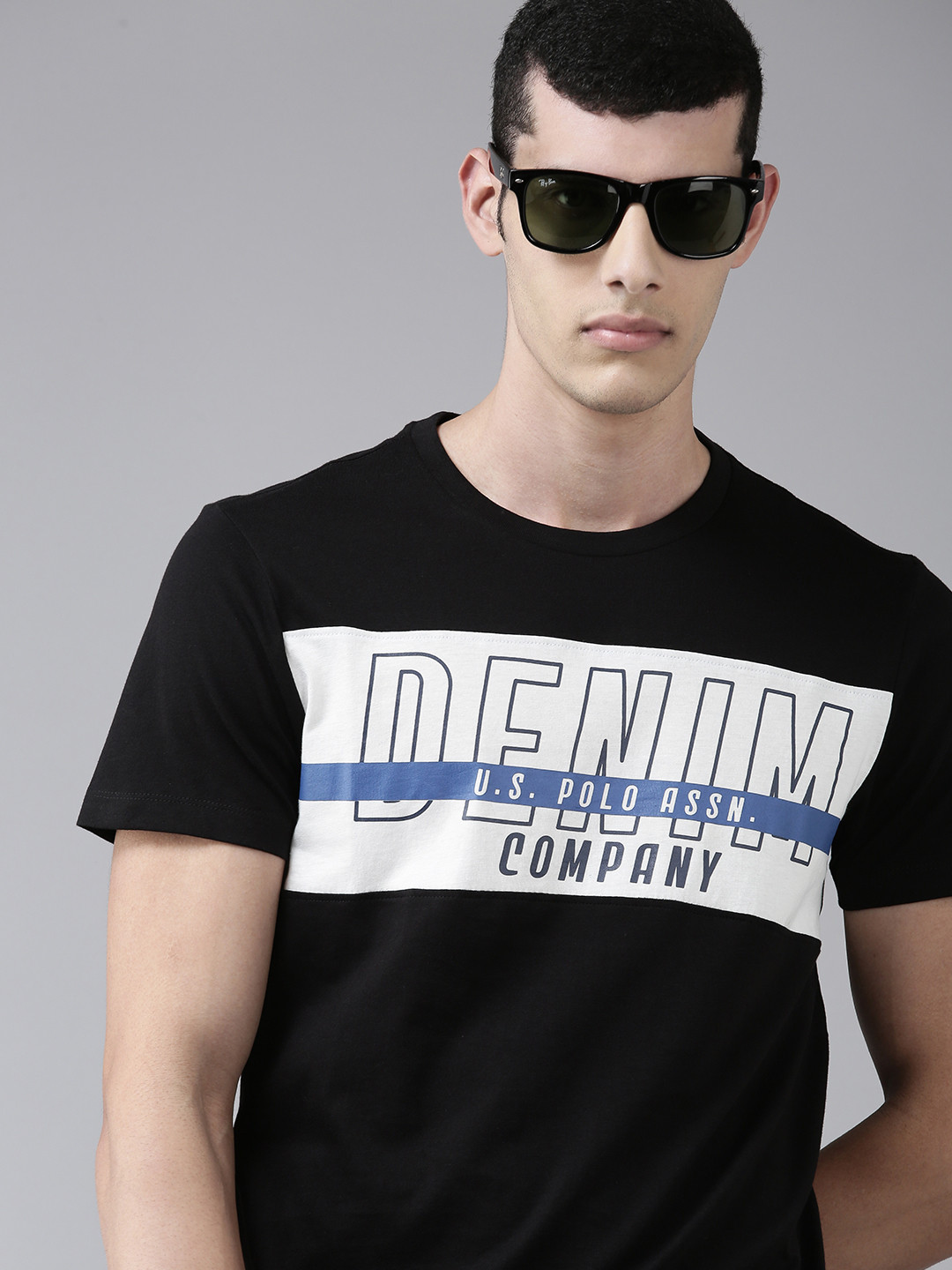 U S Polo Assn Denim Co Men Black & White Printed T-shirt