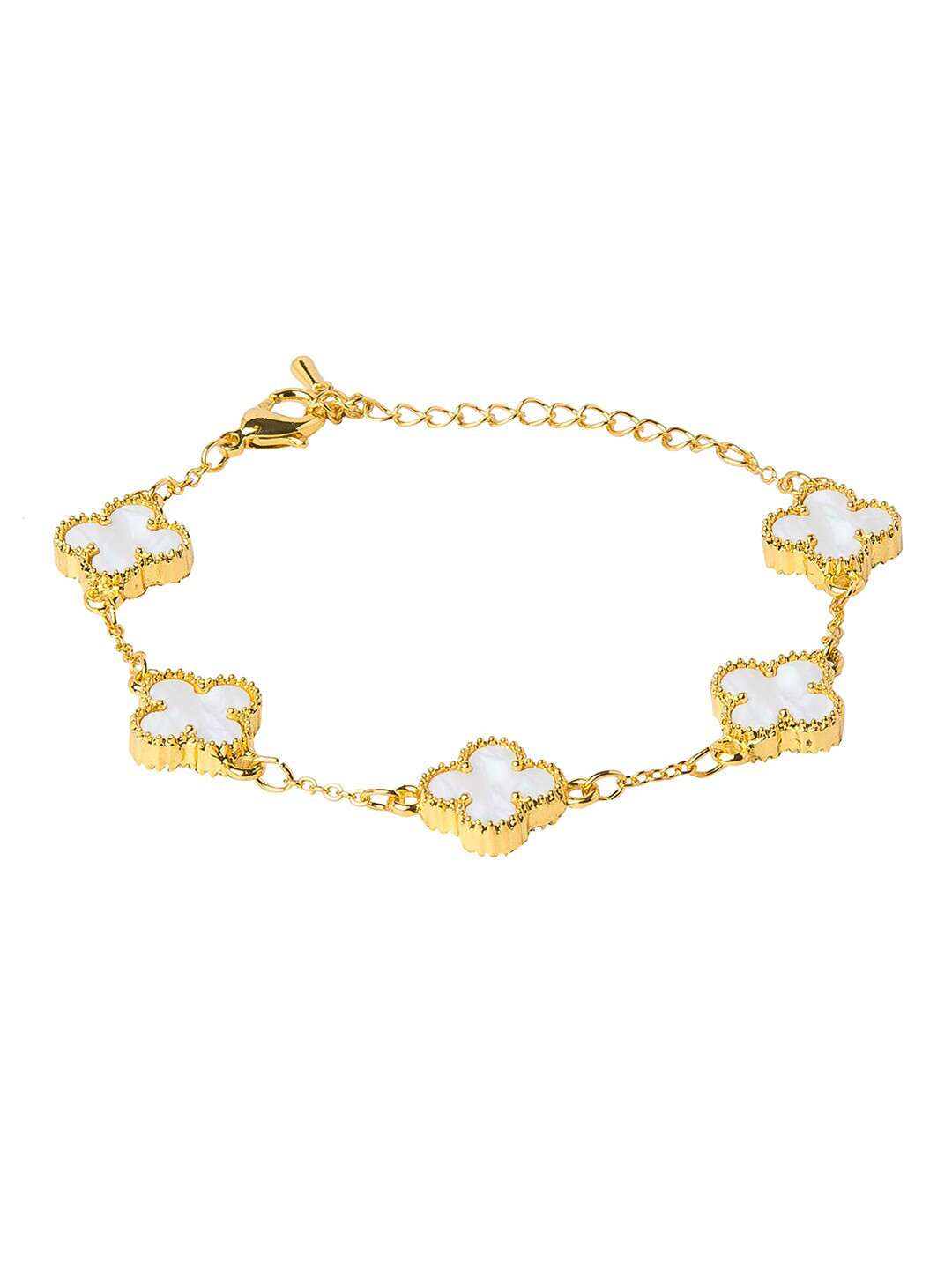 Moon Dust Women Gold-Toned & White Brass Mother of Pearl Enamelled Gold-Plated Charm Bracelet