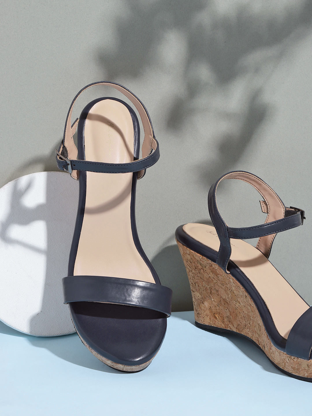 Mast & Harbour Women Navy Blue Solid Wedge Heel Sandals