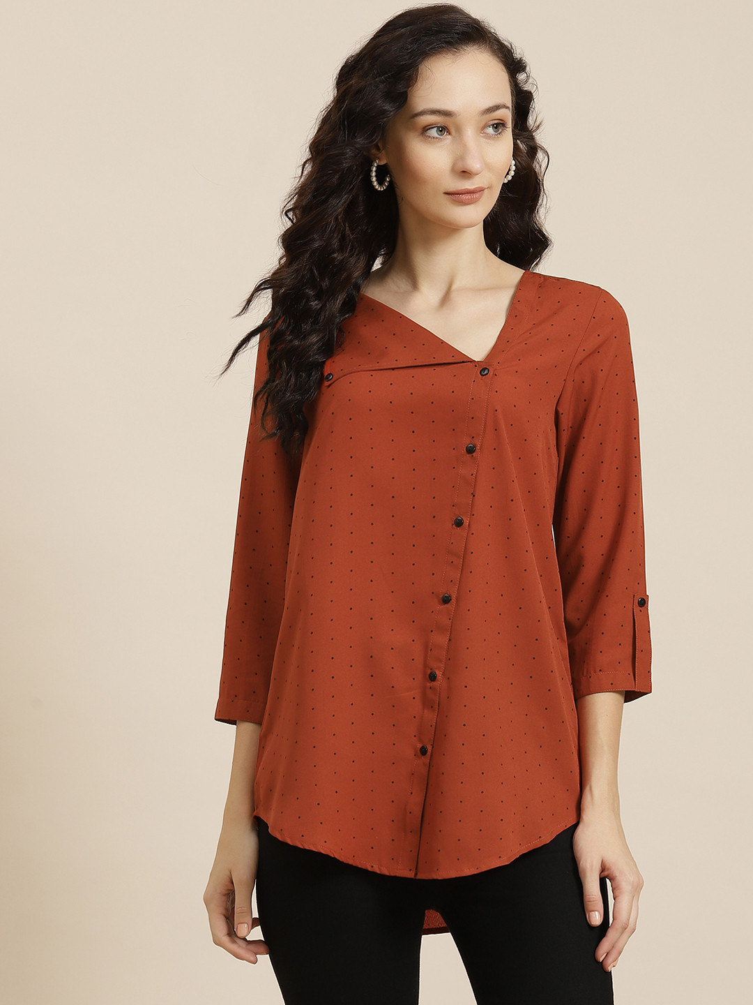 Qurvii Rust Crepe Regular Longline Top
