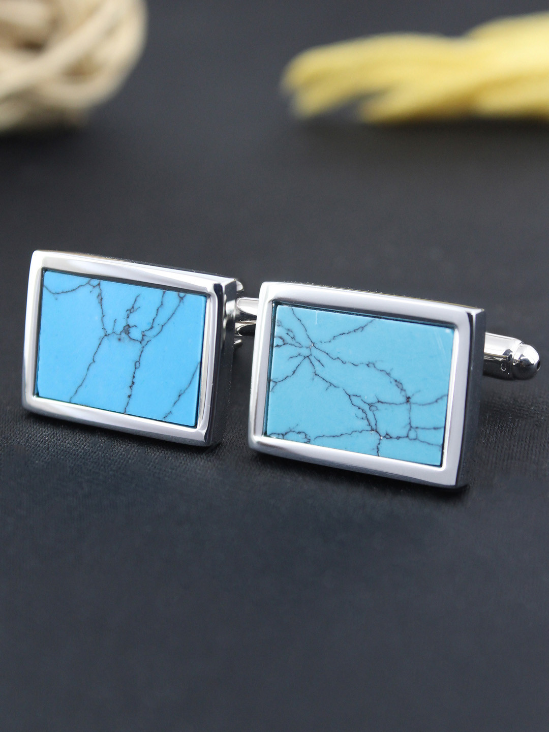 PELUCHE Men Turquoise Stone Studded Cufflinks