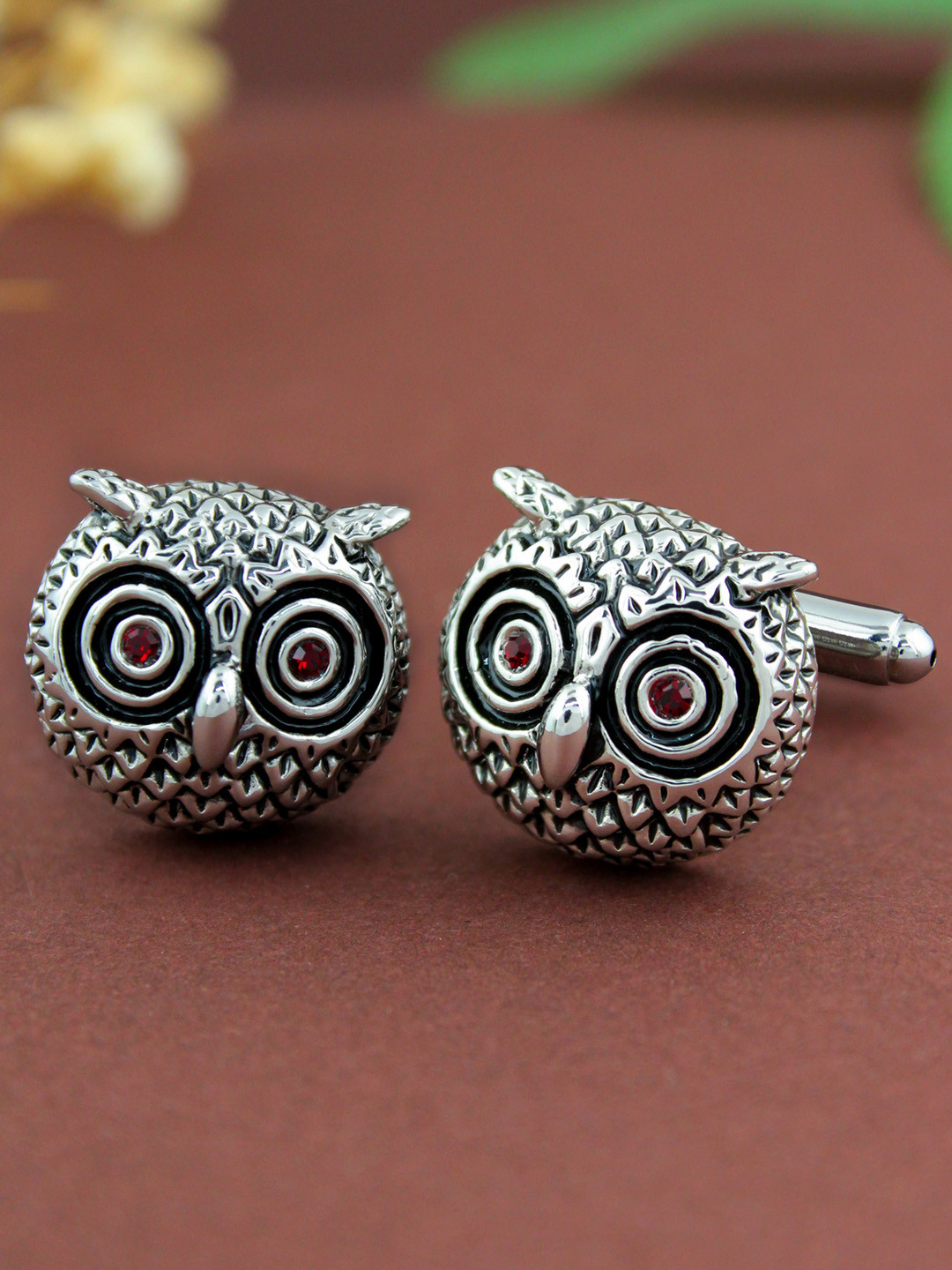 PELUCHE Silver-Toned & Black Enamelled Quirky Cufflink