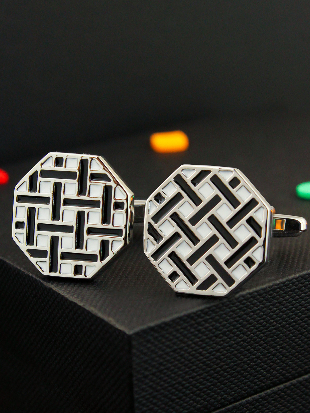 PELUCHE Gold-Toned & Brown Octagon Enamel Cufflinks