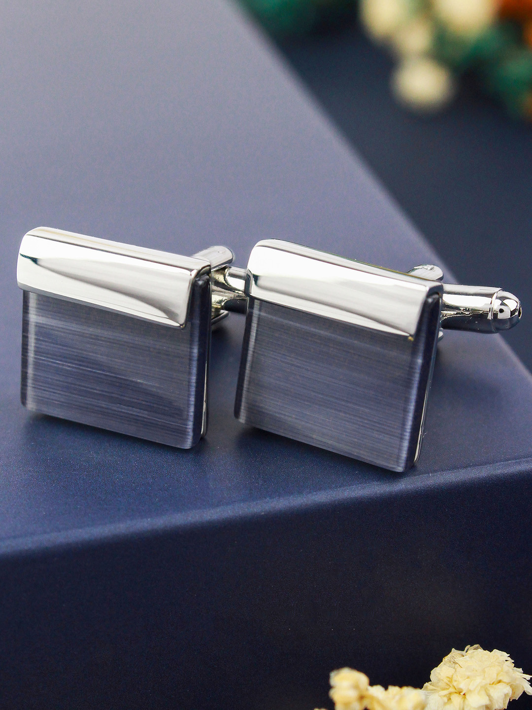 PELUCHE Men Silver Mother of Pearl Stone Cufflinks