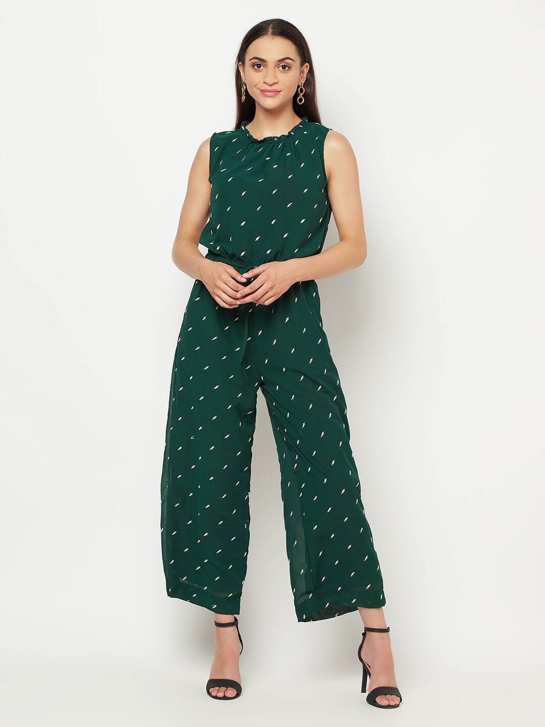 SQew Women Green & White Printed Jumpsuit