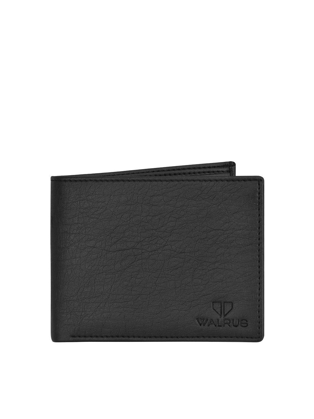 Walrus Men Black Textured Vegan Leather Two Fold Wallet