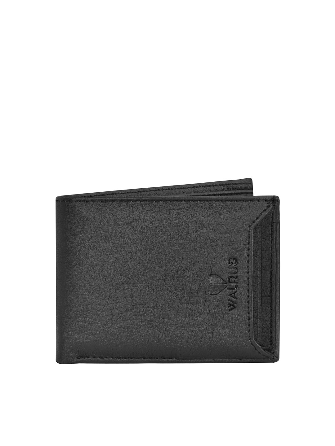Walrus Men Black Ecofriendly Vegan Leather Textured Two Fold Wallet