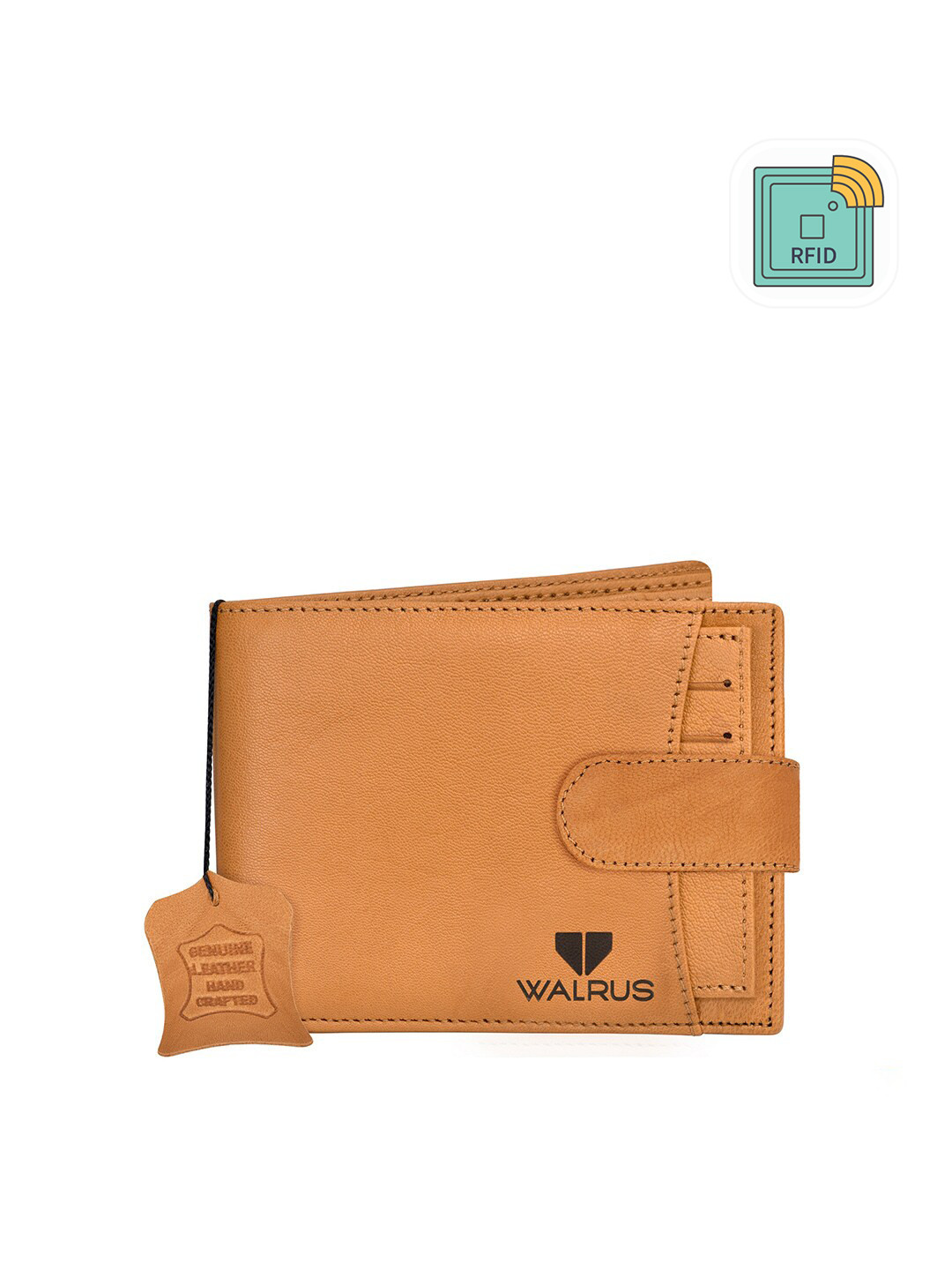Walrus Men Beige Premium Genuine Leather Two-Fold Wallet With RFID Protection