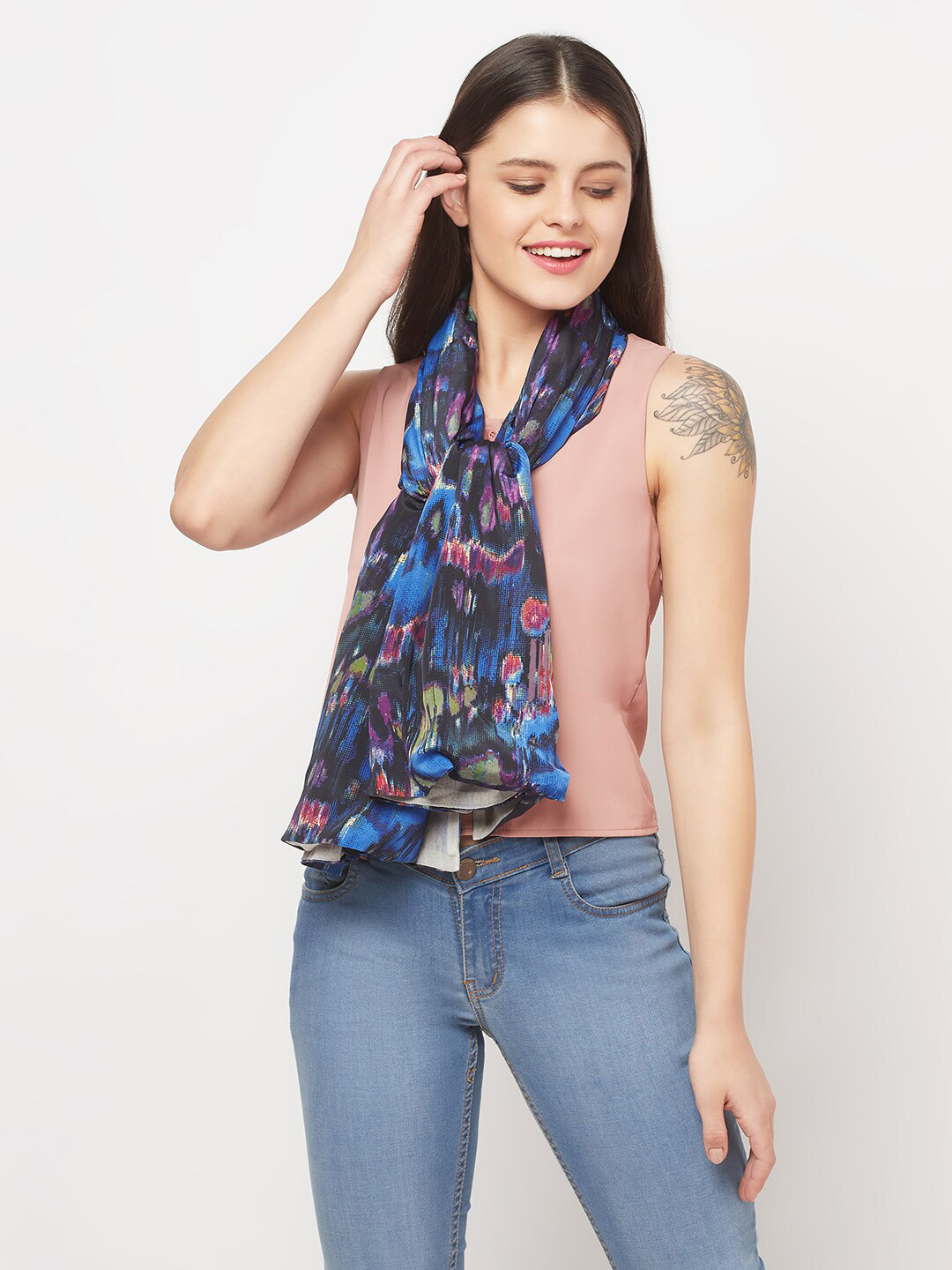Owncraft Women Blue & Black Abstract Printed Reversible Stole
