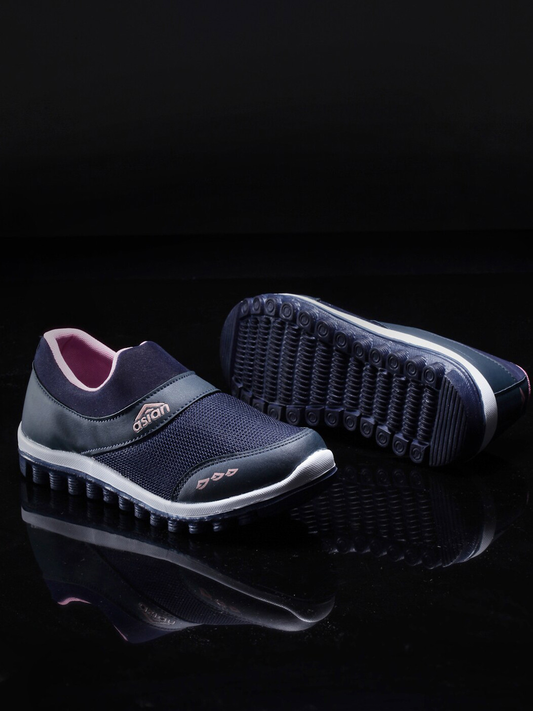 ASIAN Women Navy Blue & Pink Mesh Slip On Running Shoes