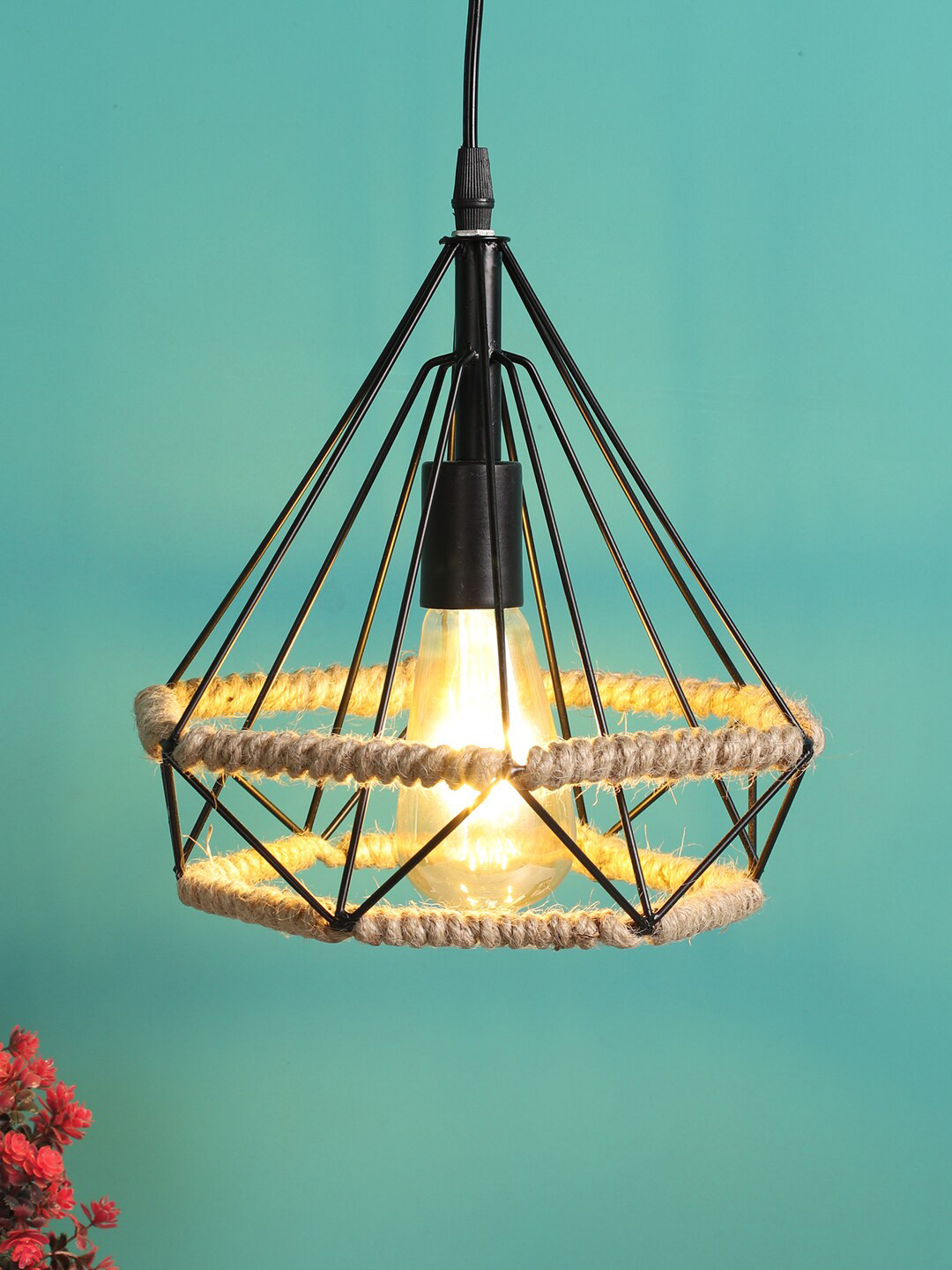 EXIM DECOR Brown & Black Rope Diamond Shape Handcrafted Hanging Light