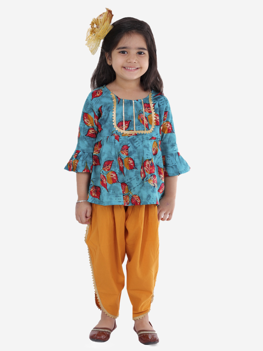 Superminis Girls Green Printed Regular Pure Cotton Kurti with Salwar