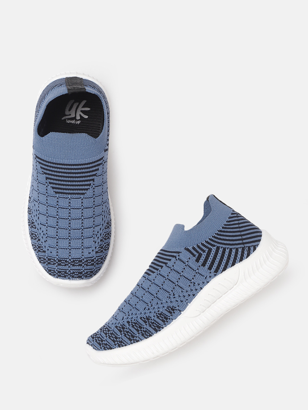 YK Girls Blue Woven Design Slip-On Sneakers