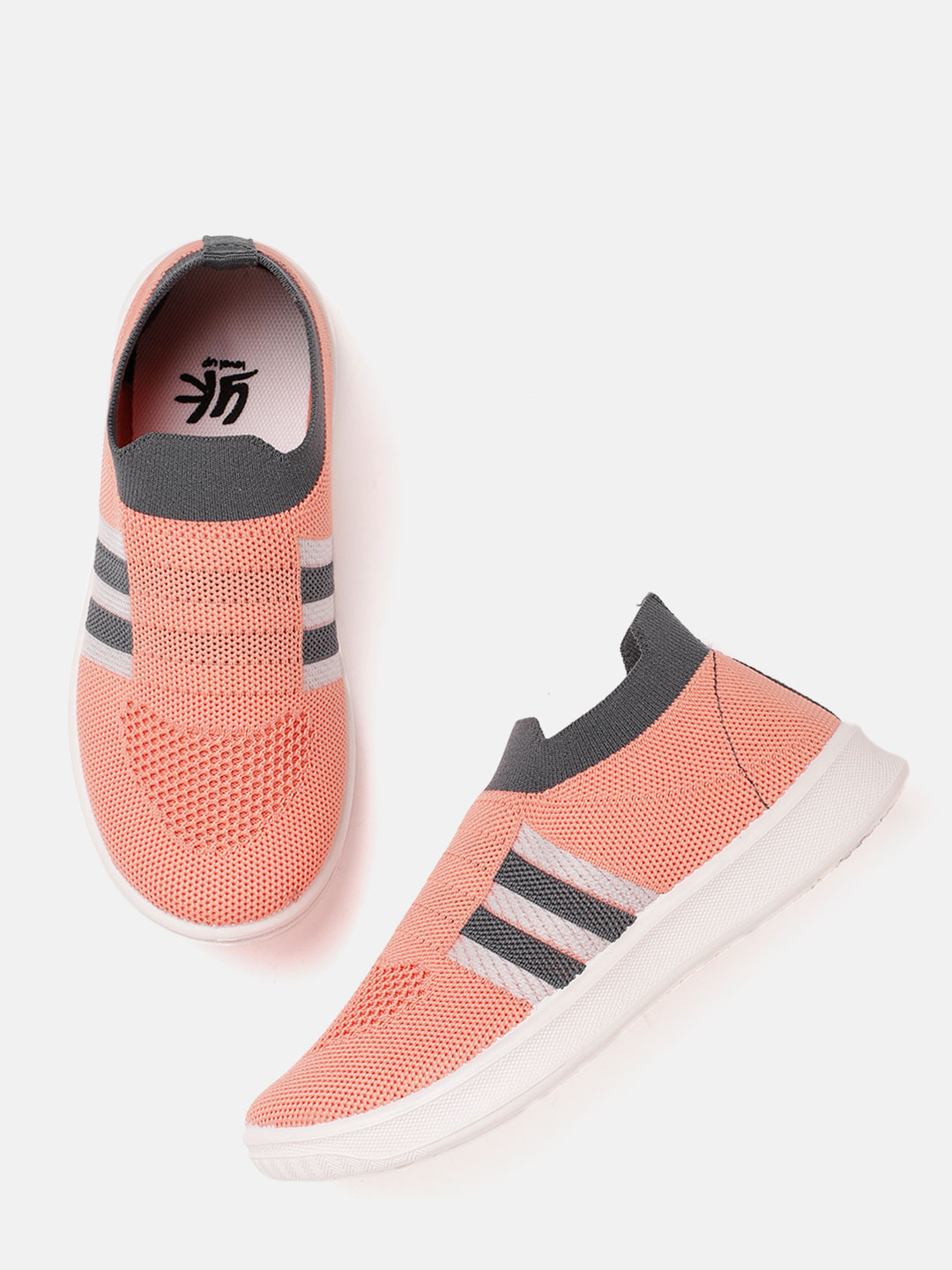 YK Girls Coral Pink Woven Design Slip-On Sneakers