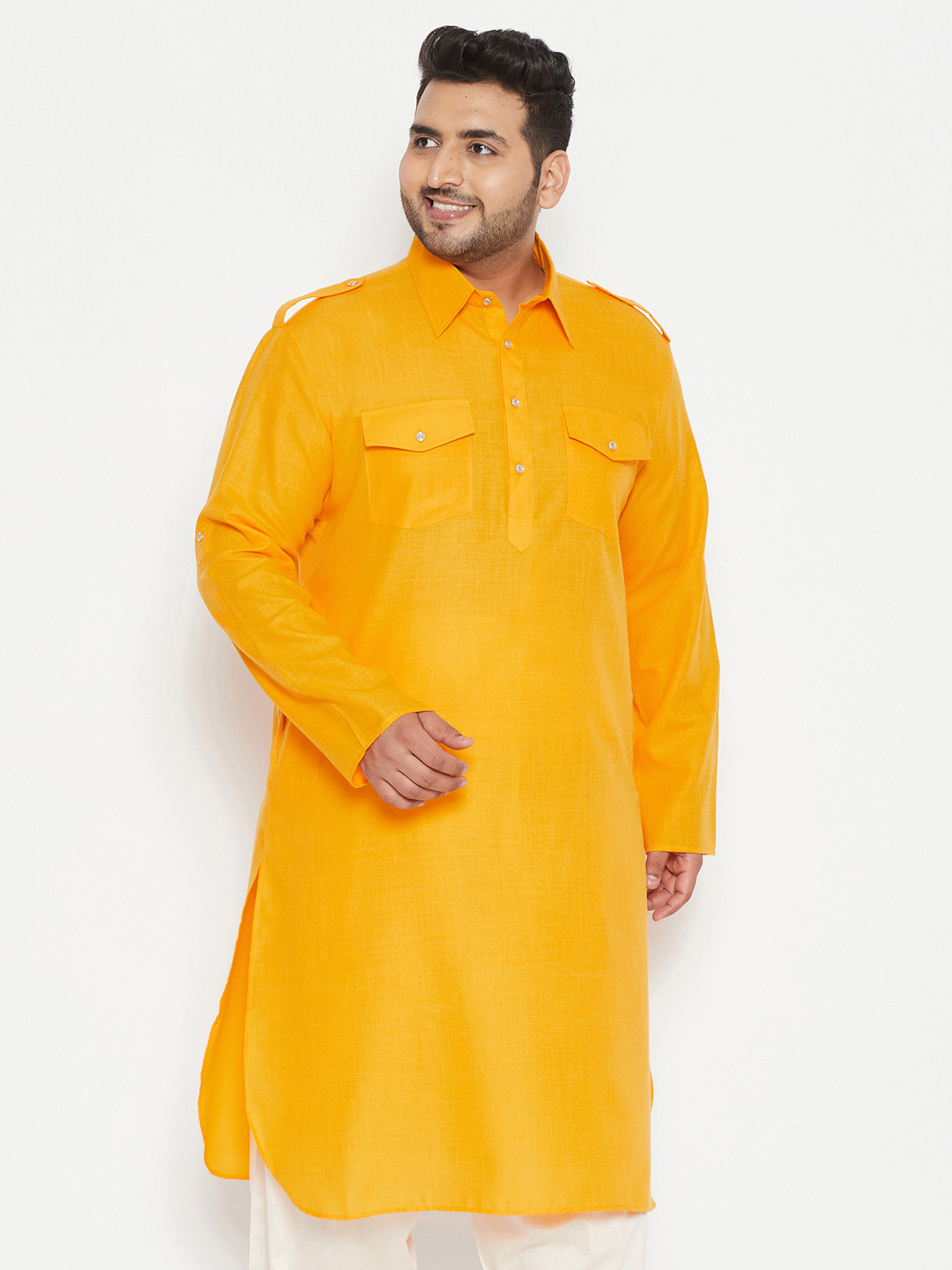 VASTRAMAY Men Mustard Yellow Pathani Kurta