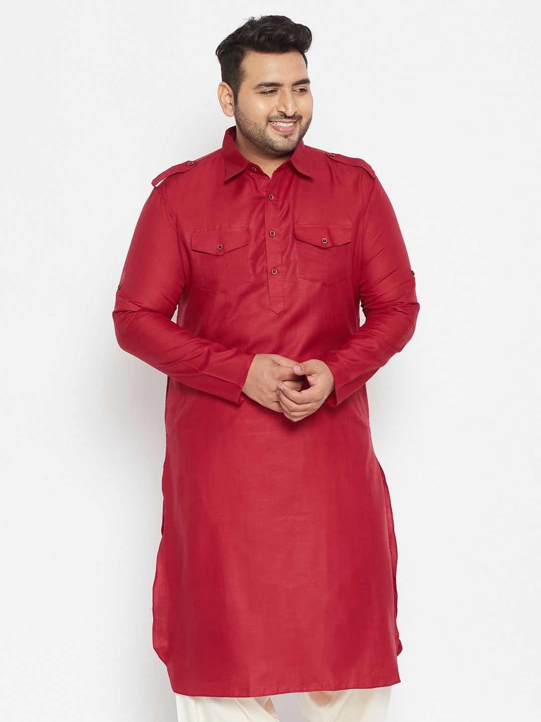 VASTRAMAY Men Maroon Pathani Kurta