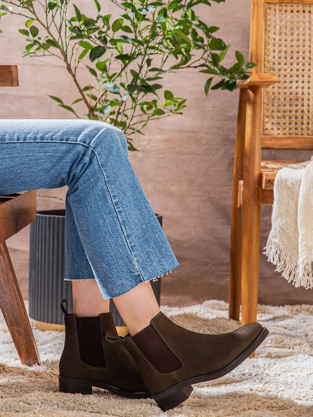 Saint G Women Olive Suede Leather Ankle Boots