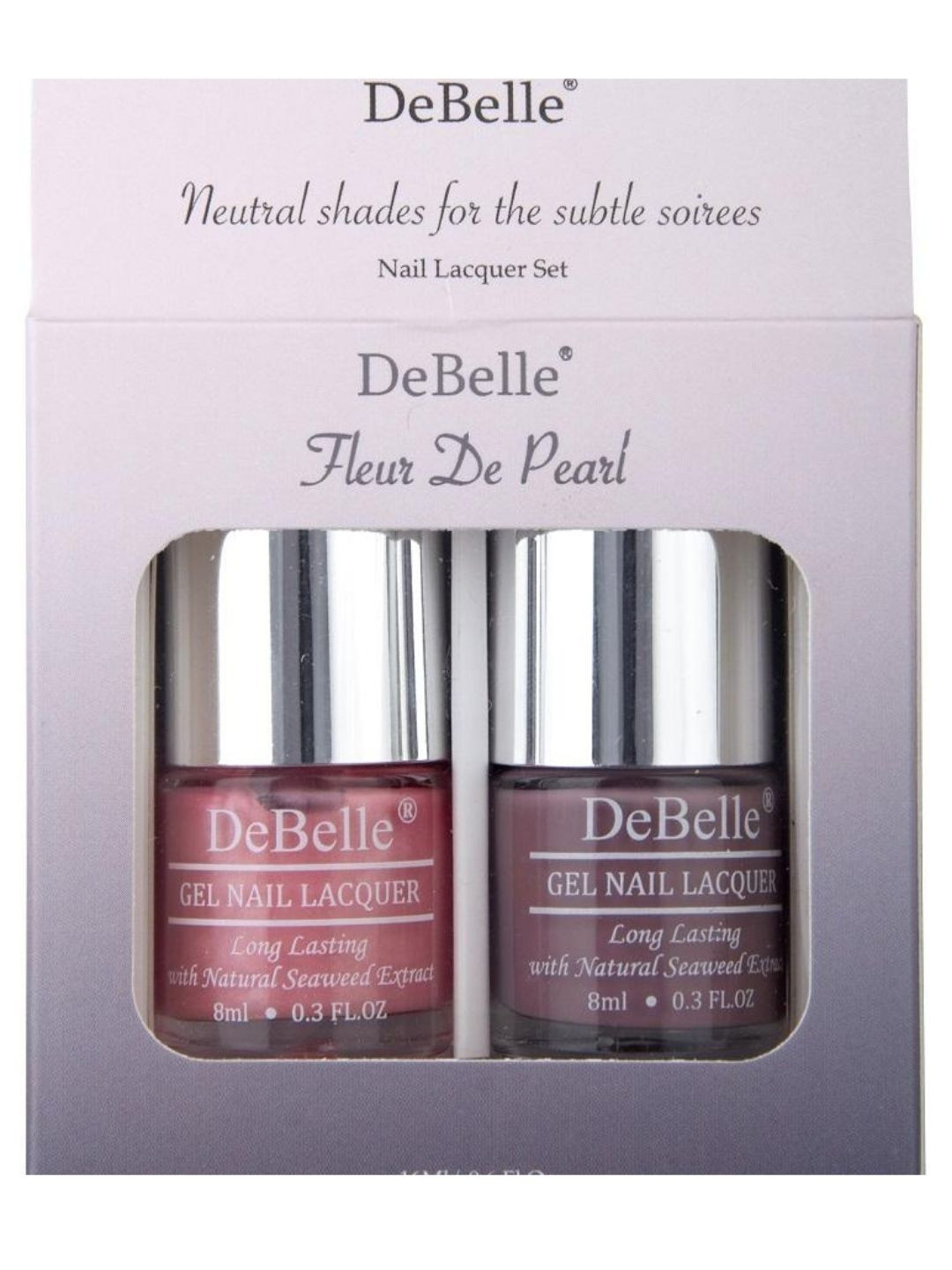 DeBelle Set of 2 Fleur De Pearl Gel Nail Polish - Majestique Mauve & Miss Bliss - 8ml Each