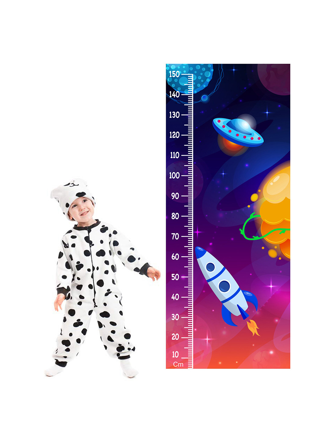 WENS Multicoloured Fantasy Planet Height Measurement Removable Wall Sticker