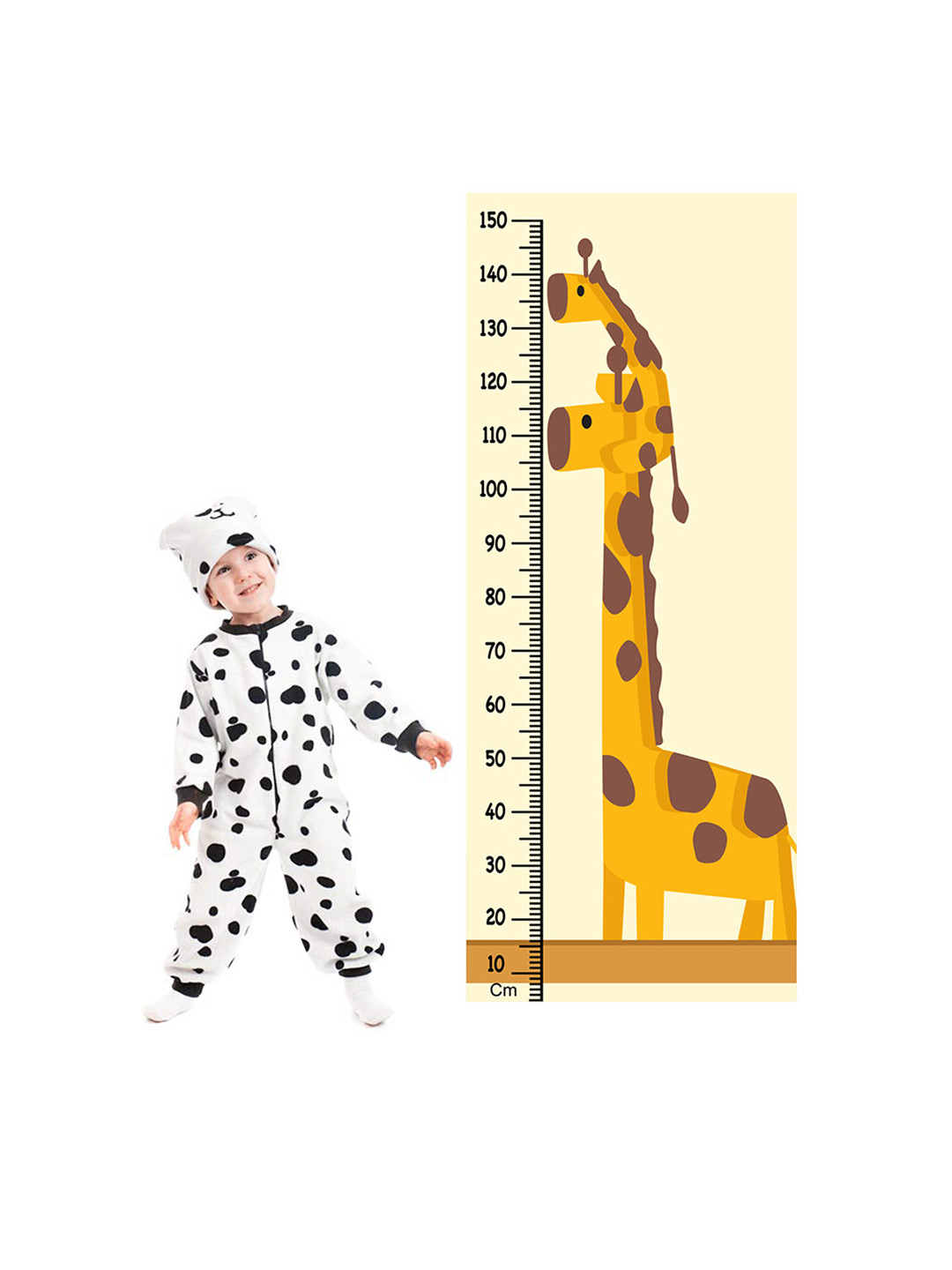 WENS Brown Giraffe With Baby Height Measurement Removable Wall Sticker
