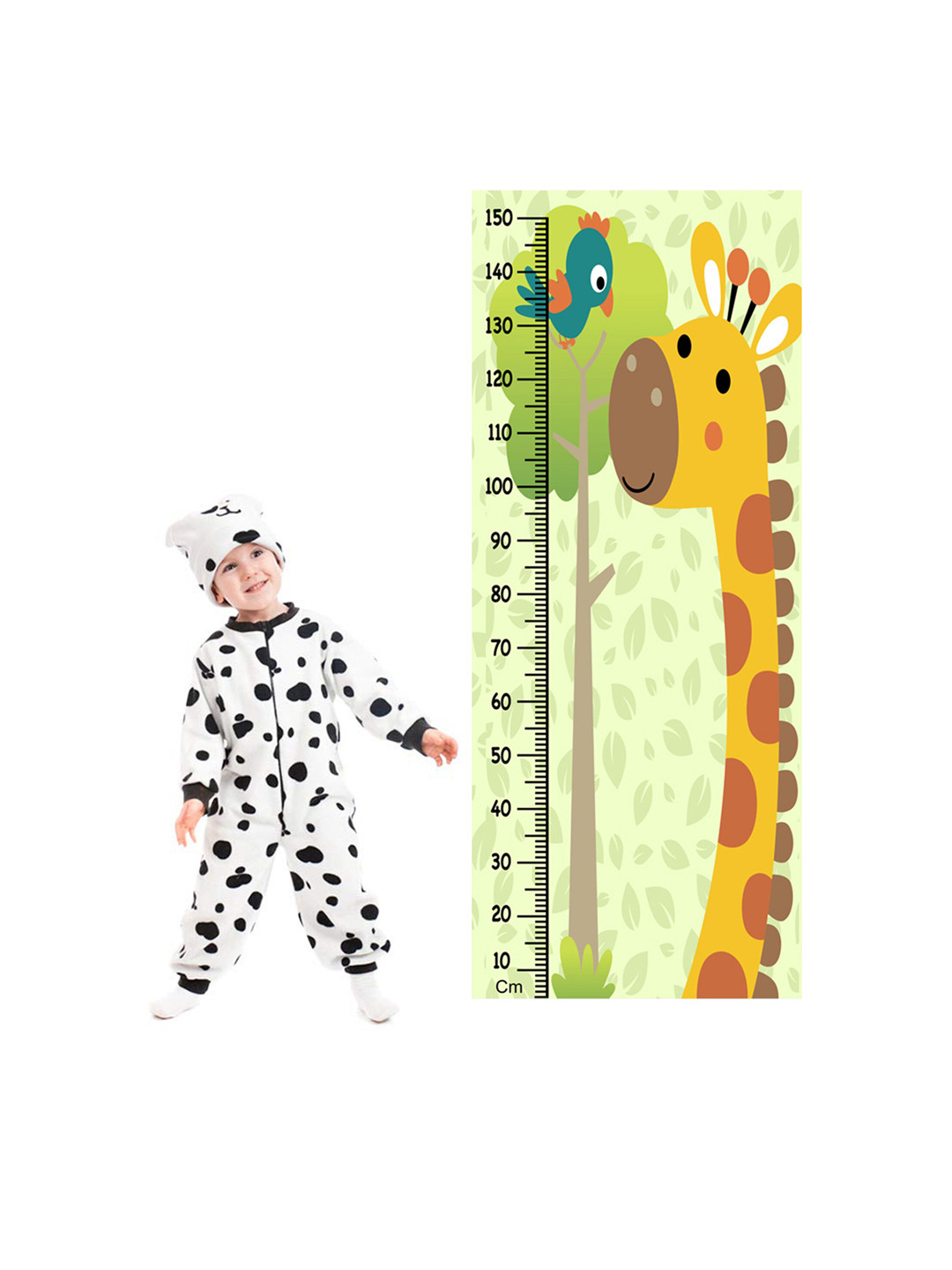 WENS Green & Brown Funny Animals Height Measurement Removable Wall Sticker