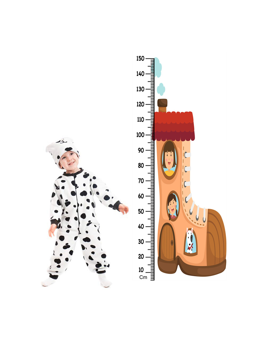 WENS Multicoloured Boot House Height Measurement Removable Wall Sticker